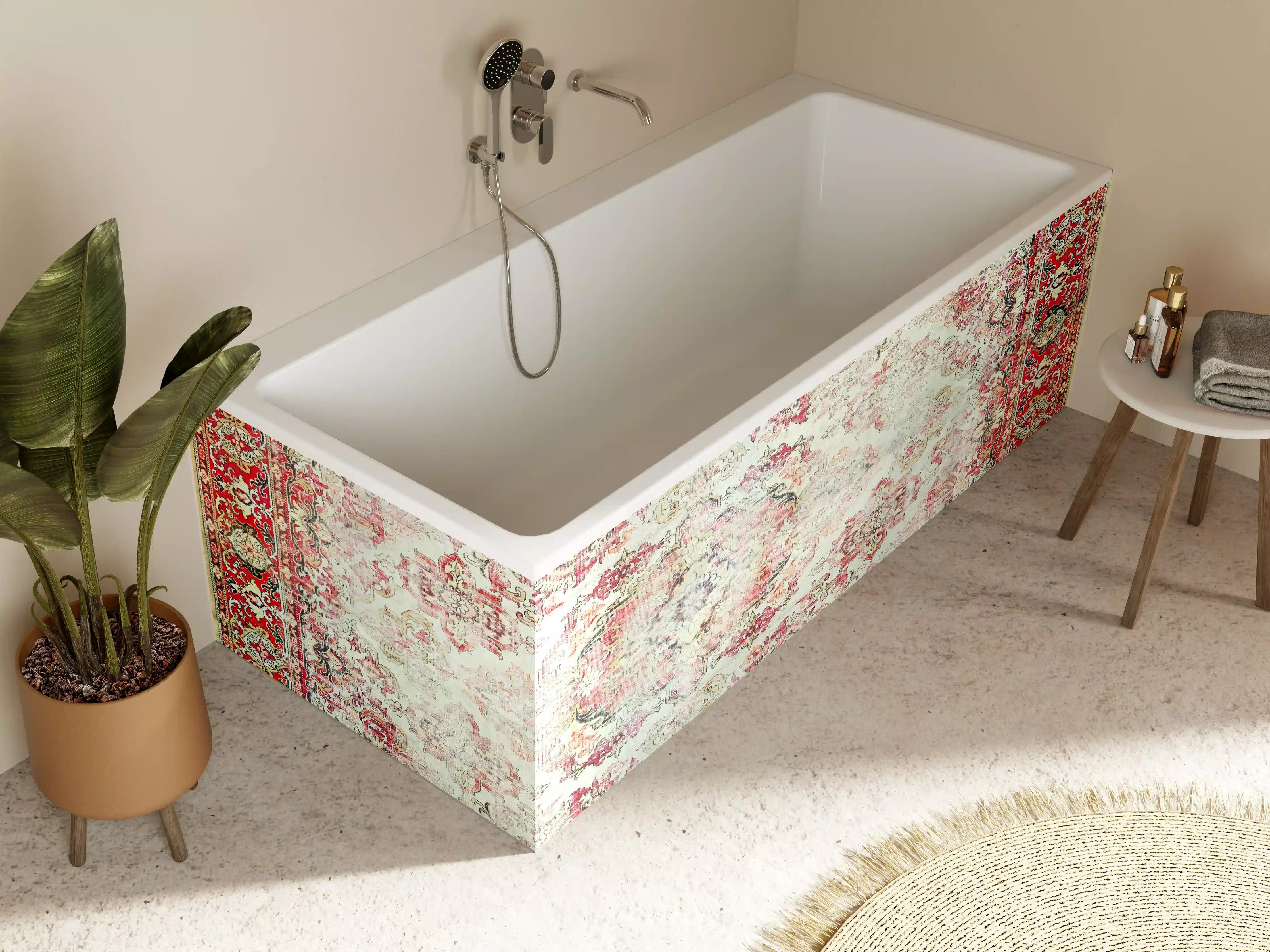 Badewannen-Rückwand - Vintage-Rot-Beige-Ornamentteppich
