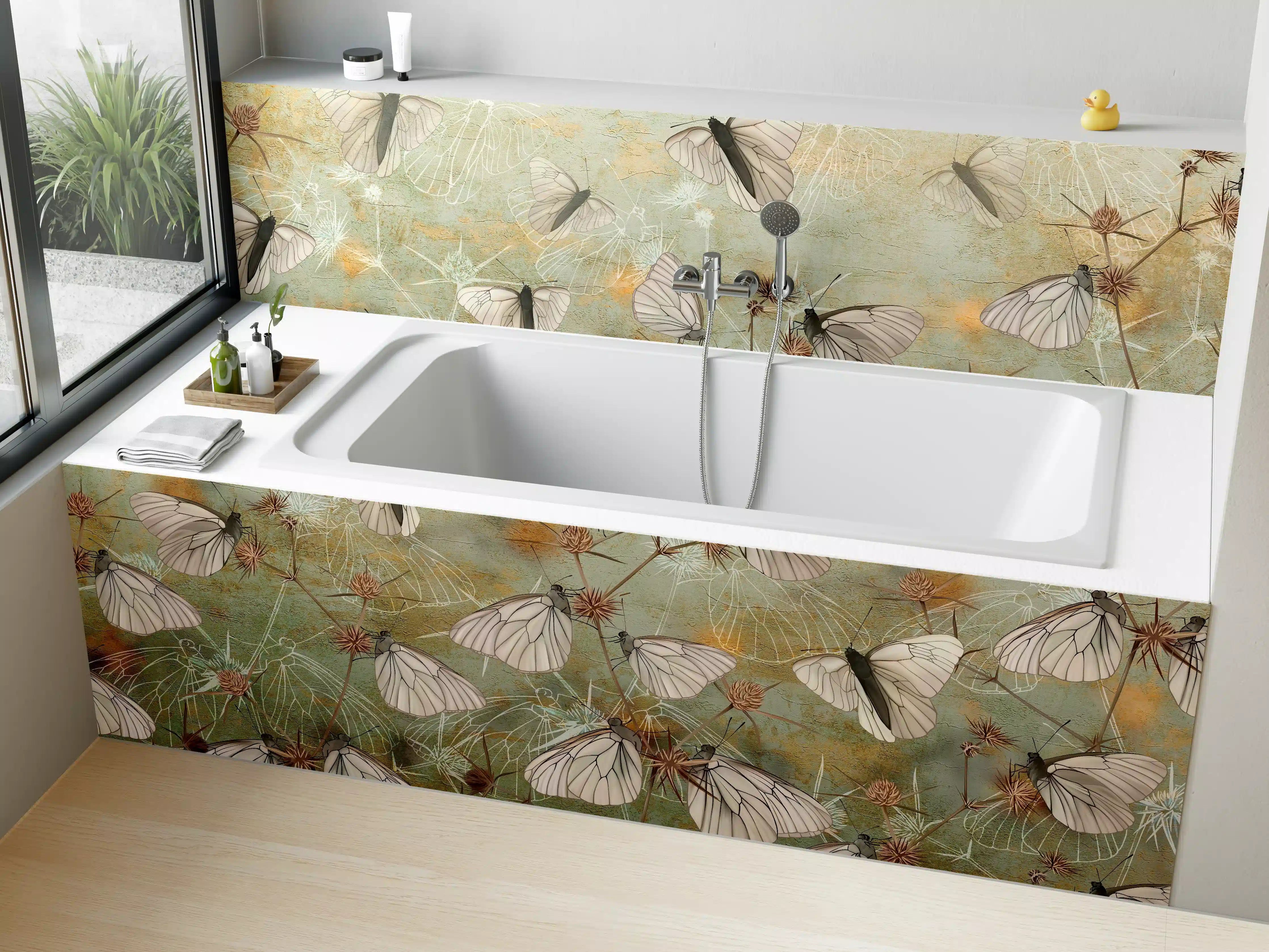 Badewannen-Rückwand - Vintage Schmetterling - Zeichnung