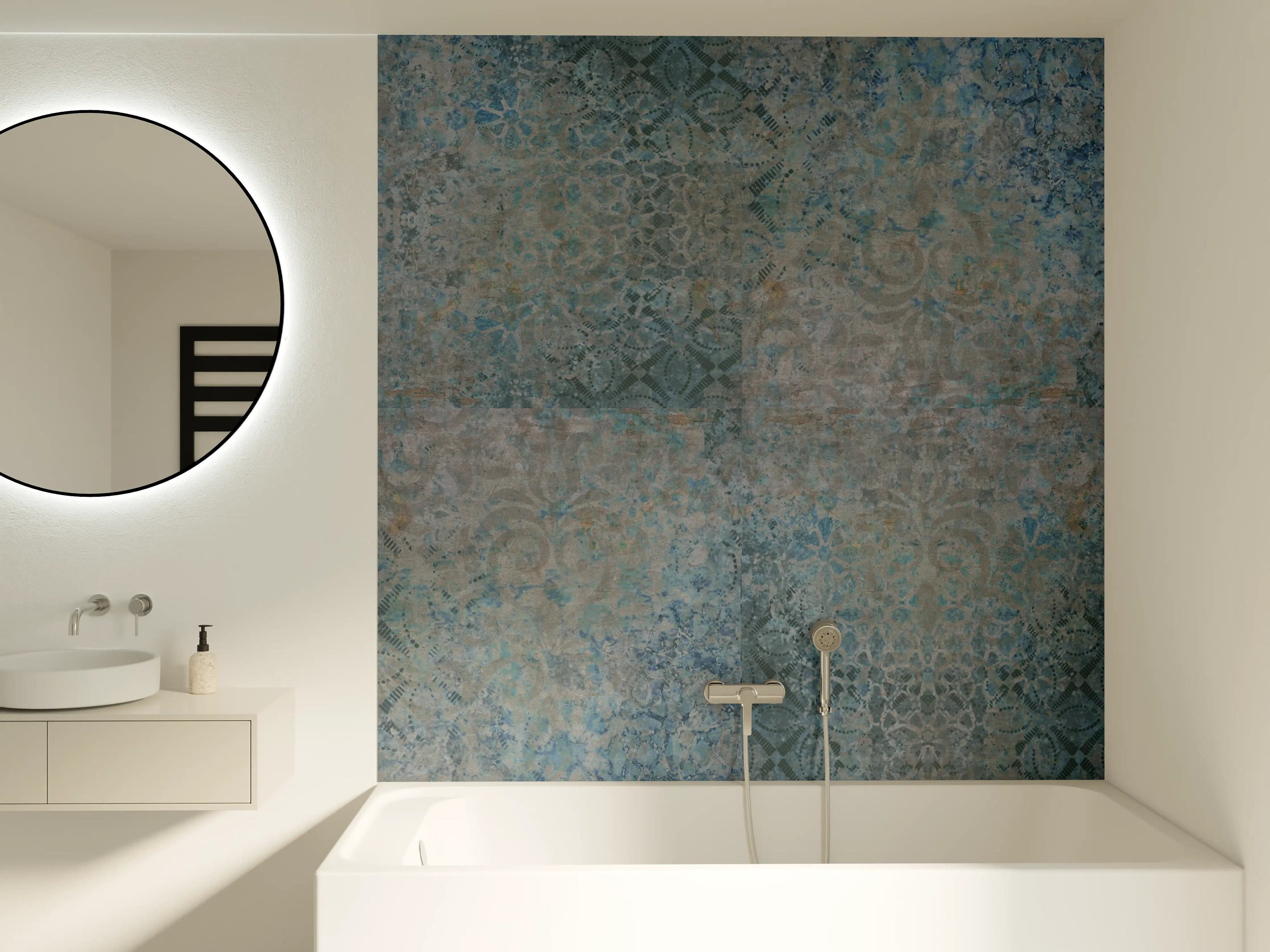 Badewannen-Rückwand - Vintage-Türkis-Grau-Mosaikfliesen