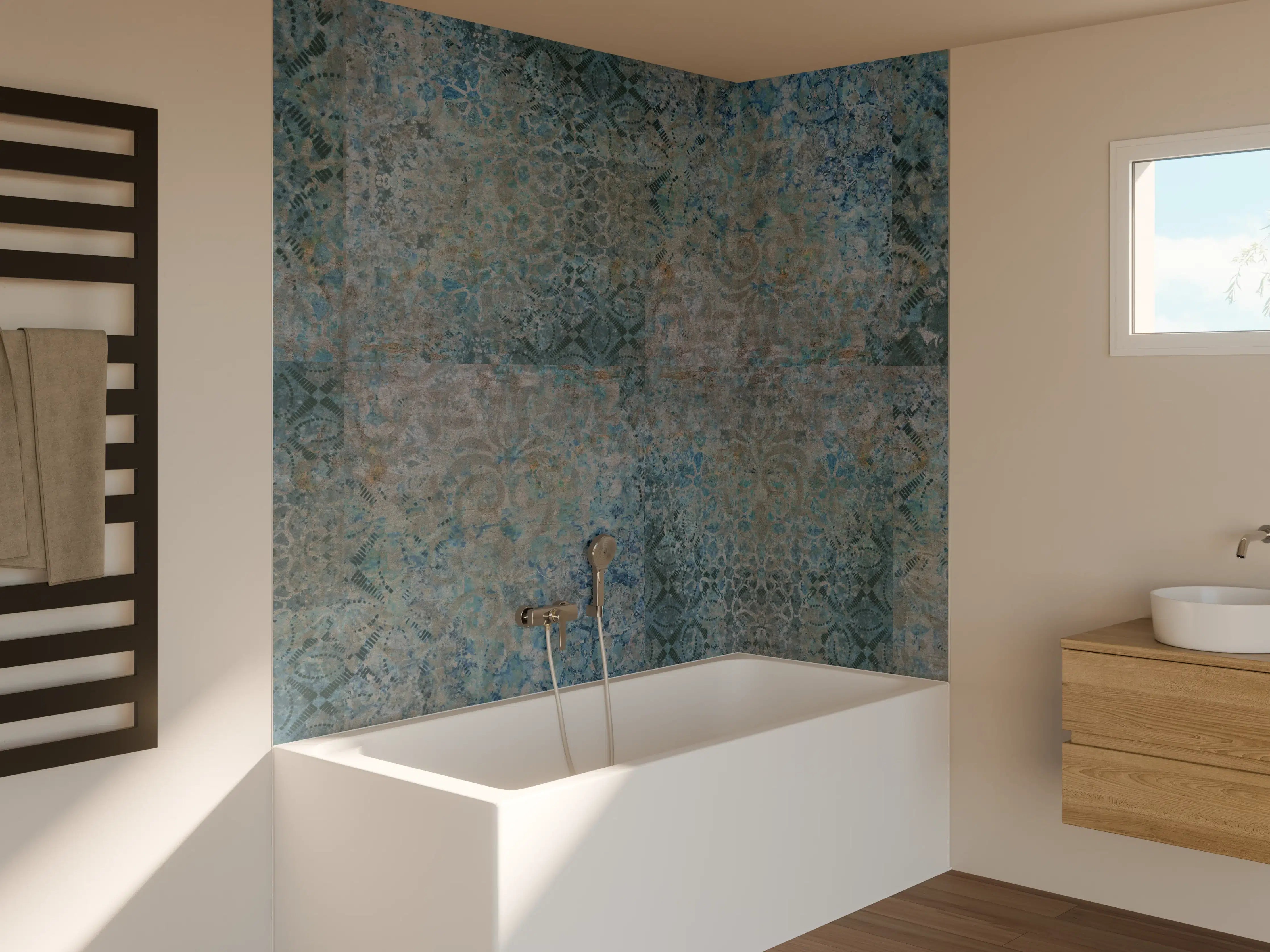 Badewannen-Rückwand - Vintage-Türkis-Grau-Mosaikfliesen