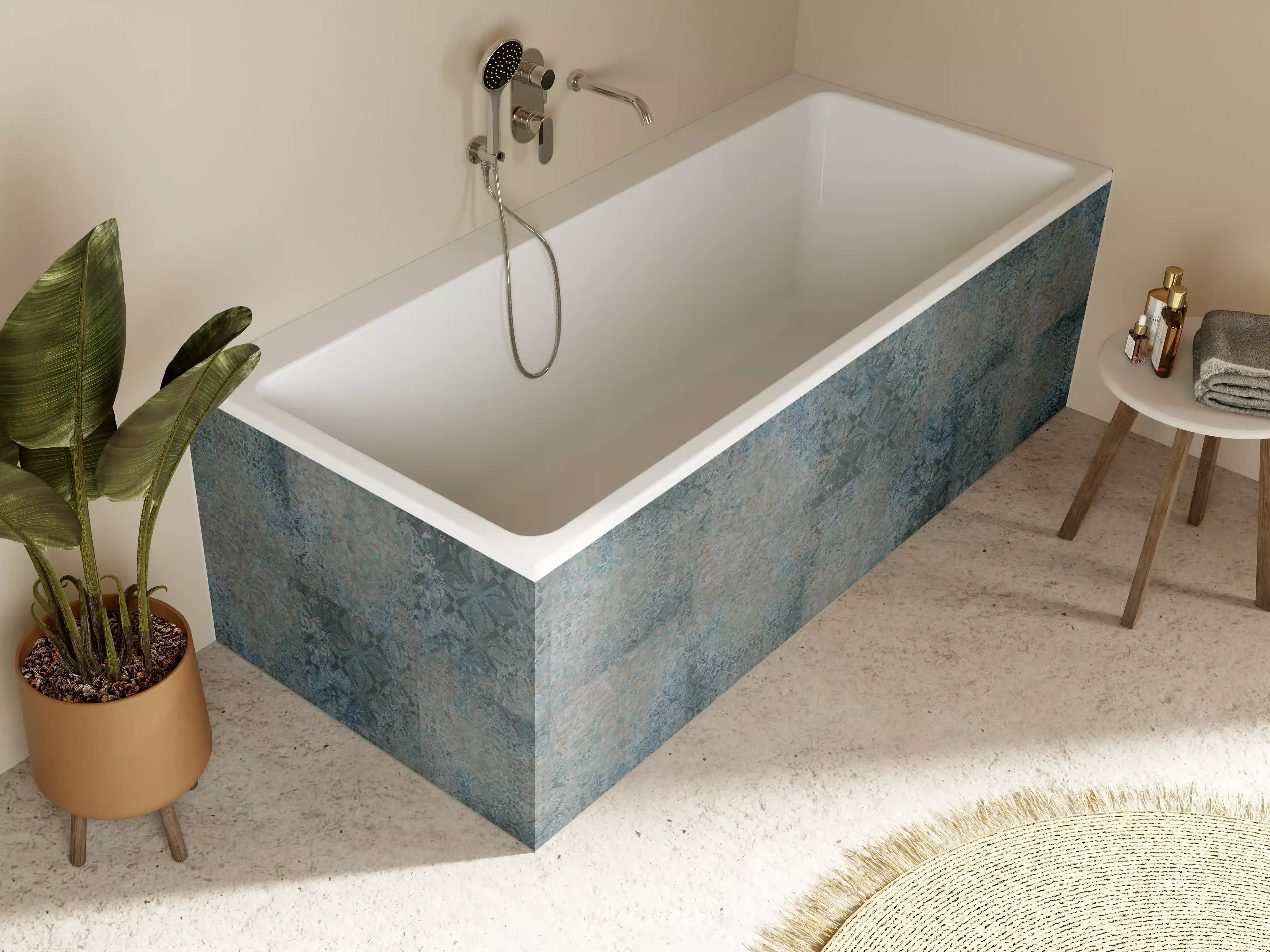 Badewannen-Rückwand - Vintage-Türkis-Grau-Mosaikfliesen