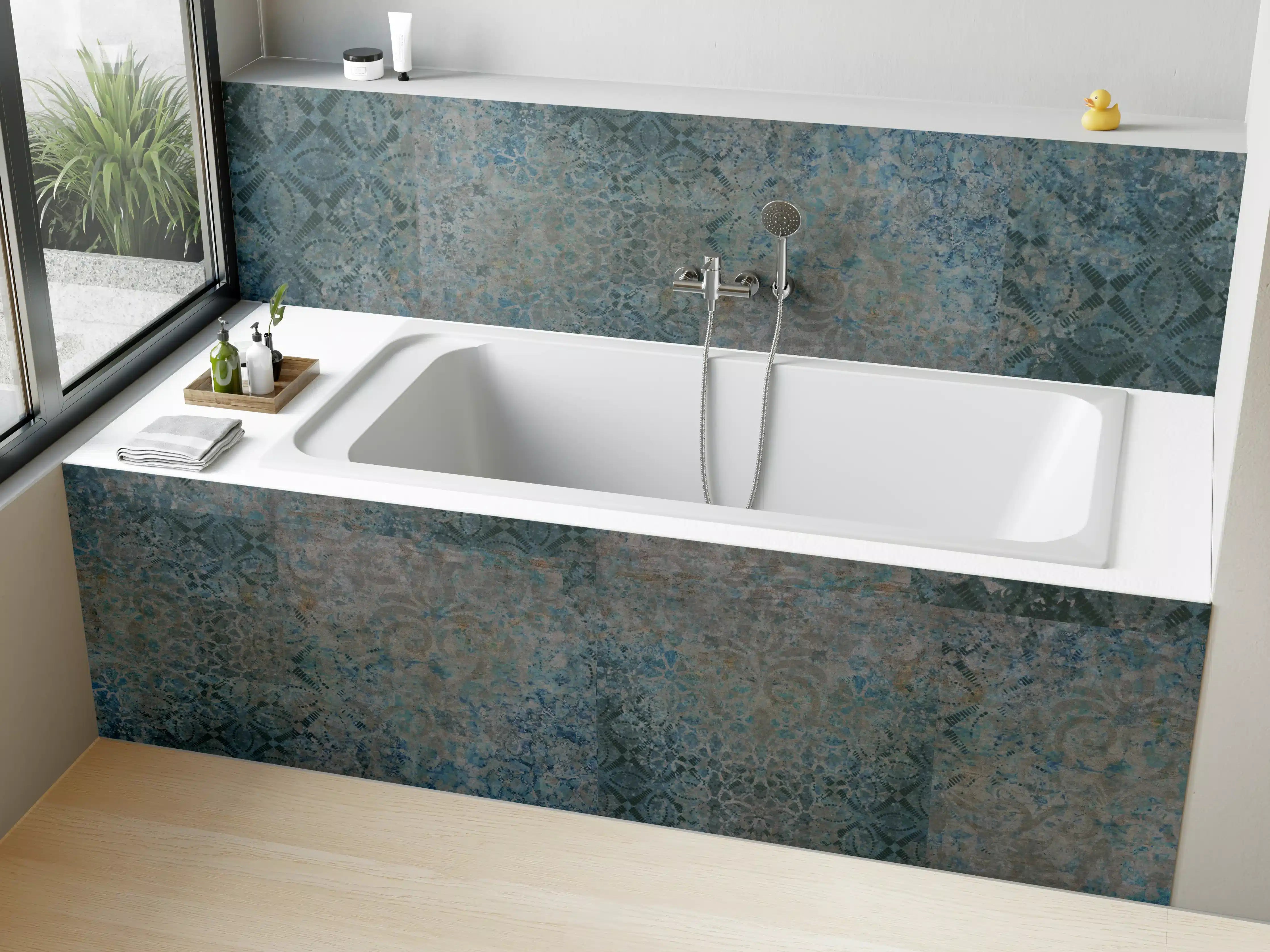 Badewannen-Rückwand - Vintage-Türkis-Grau-Mosaikfliesen