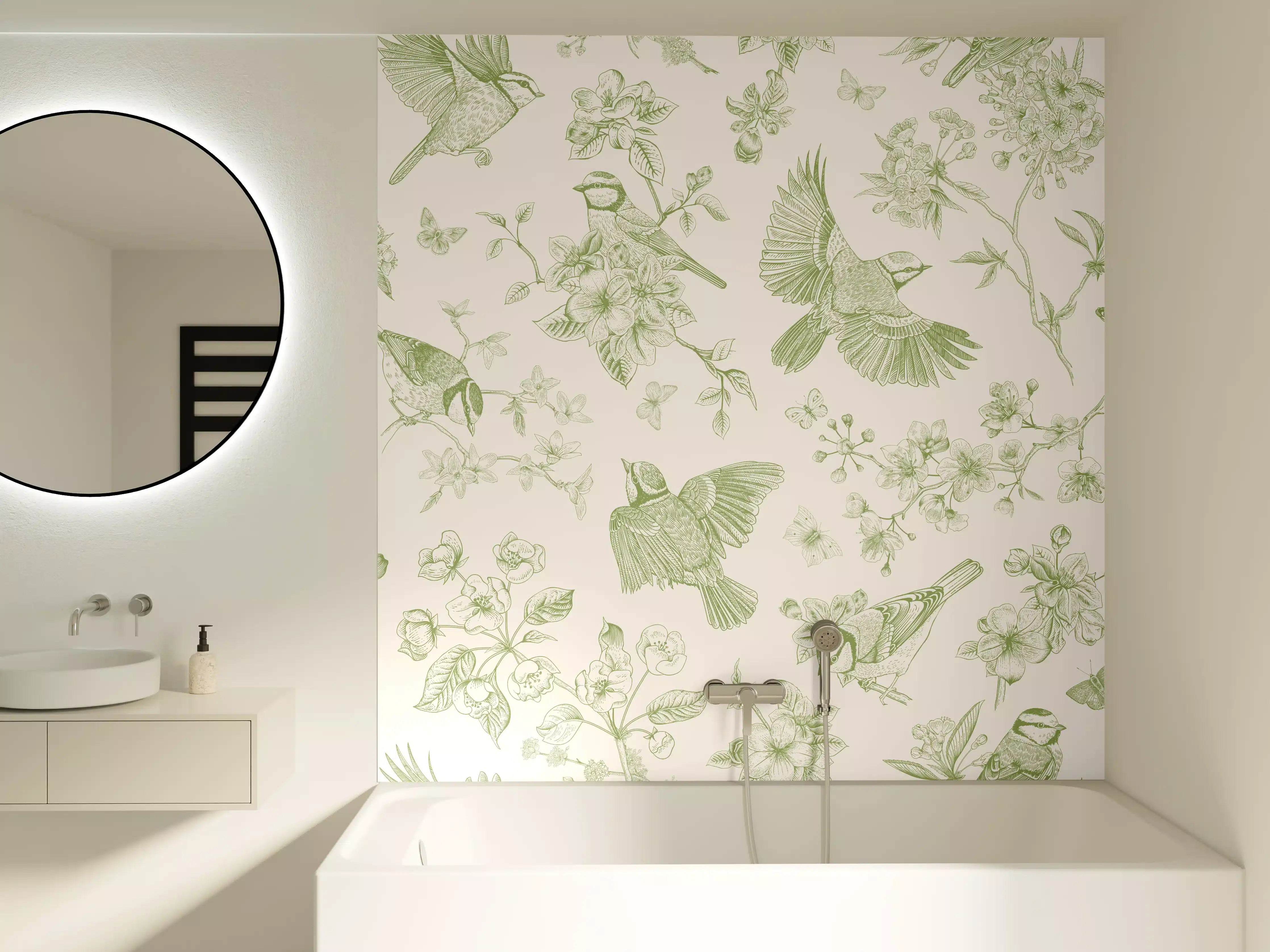 Badewannen-Rückwand - Vintage Vogelgarten Grün-Beige