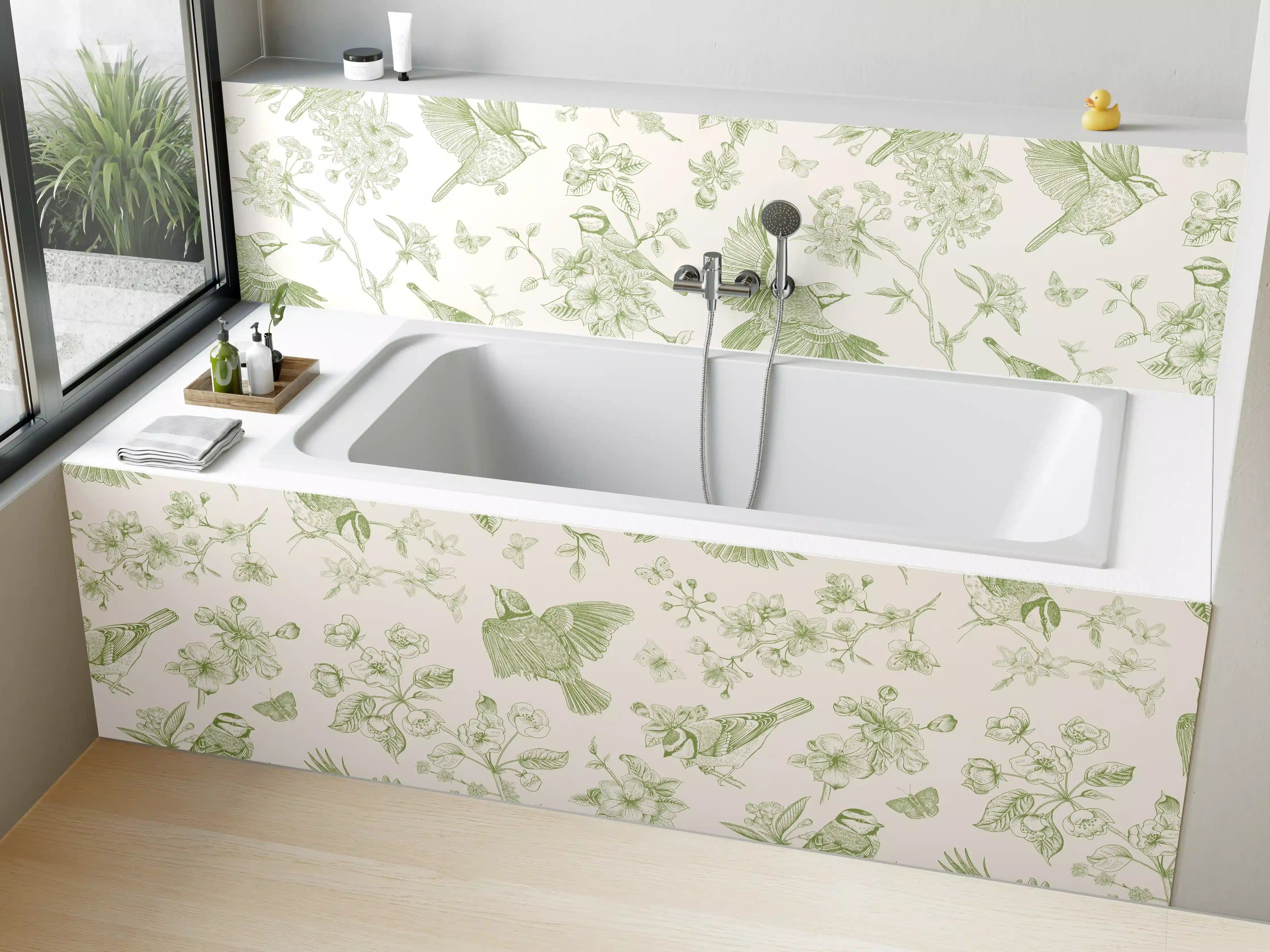 Badewannen-Rückwand - Vintage Vogelgarten Grün-Beige