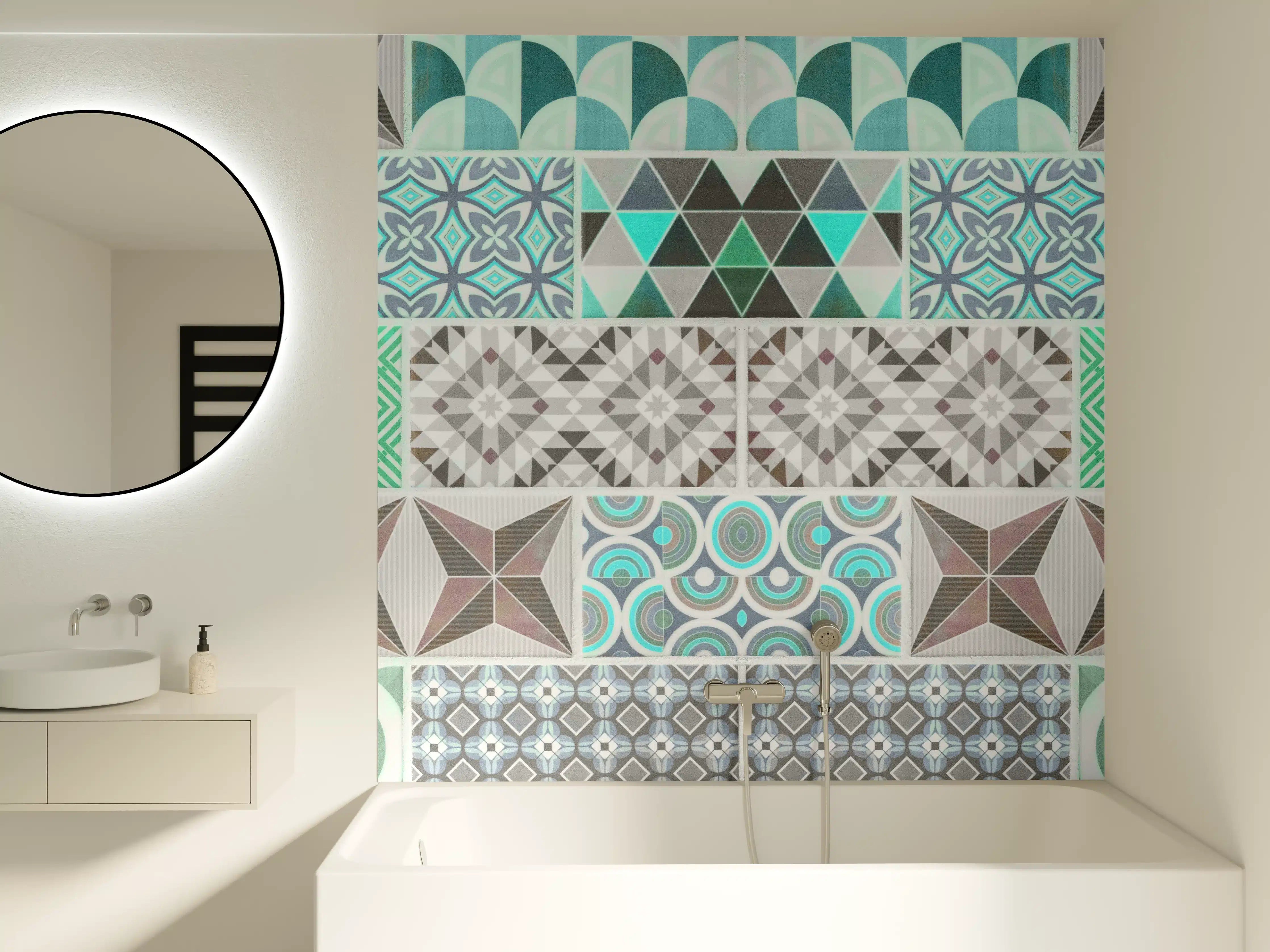 Badewannen-Rückwand - Vintage geometrisch Mosaik