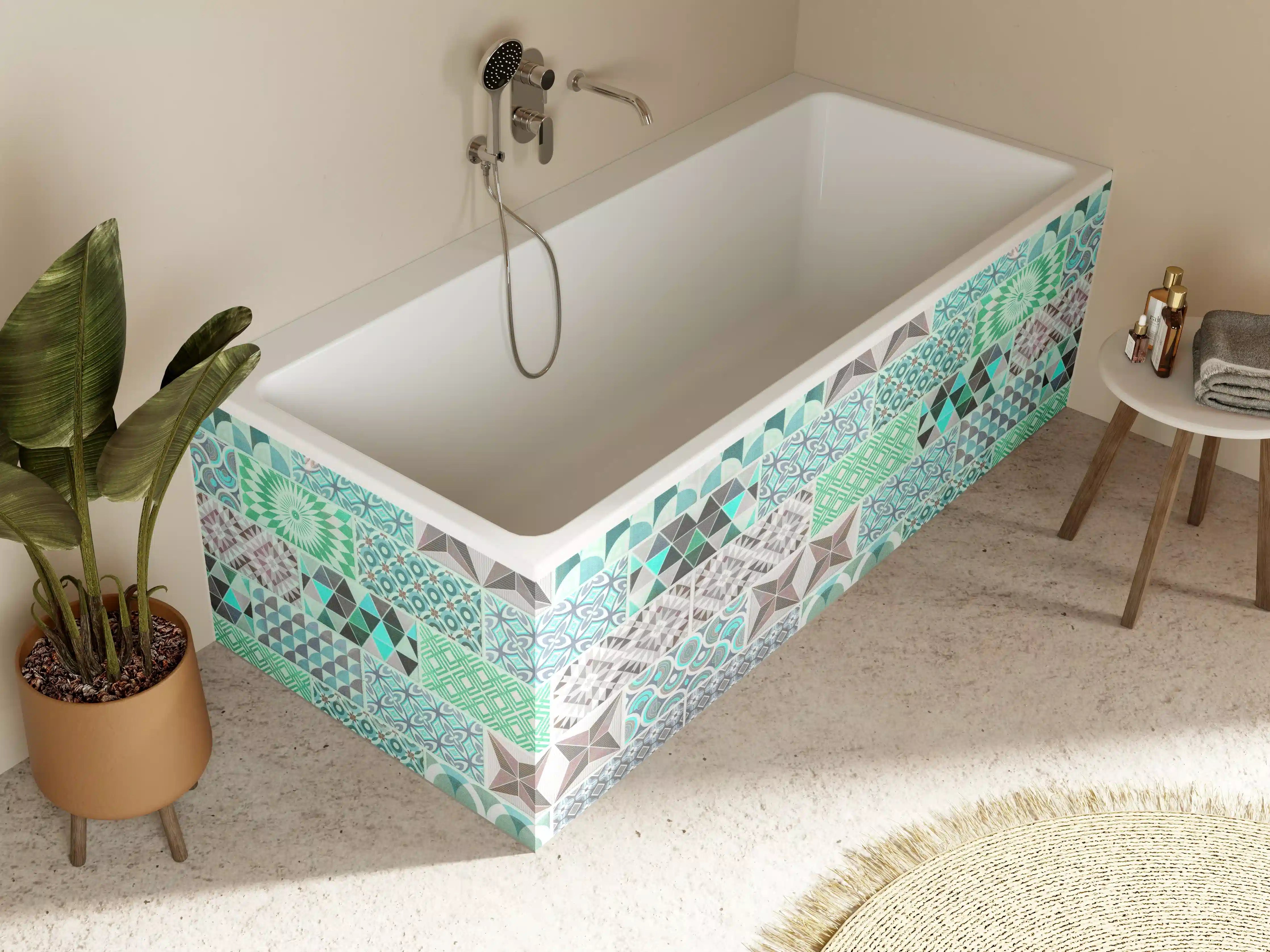 Badewannen-Rückwand - Vintage geometrisch Mosaik