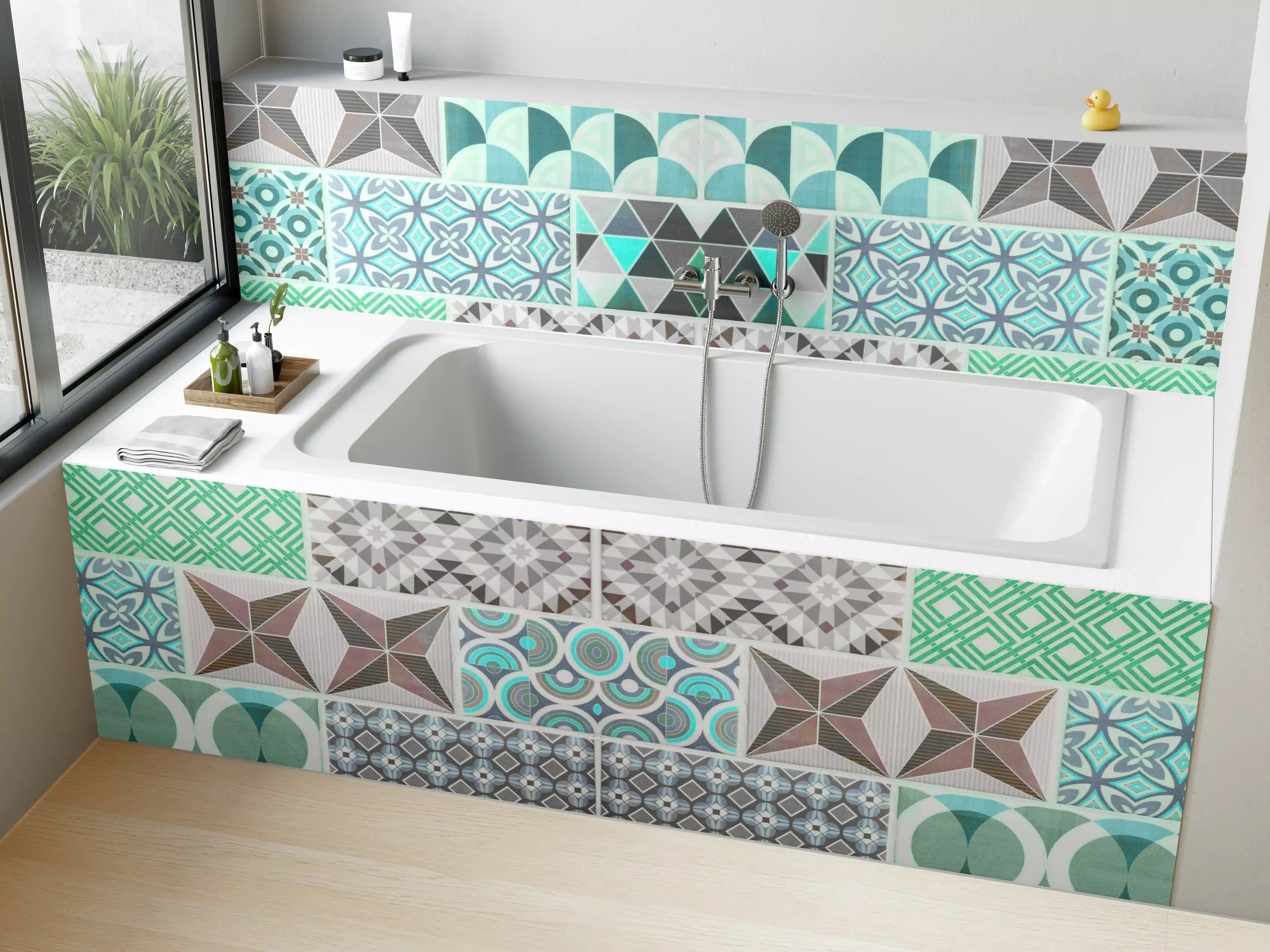 Badewannen-Rückwand - Vintage geometrisch Mosaik