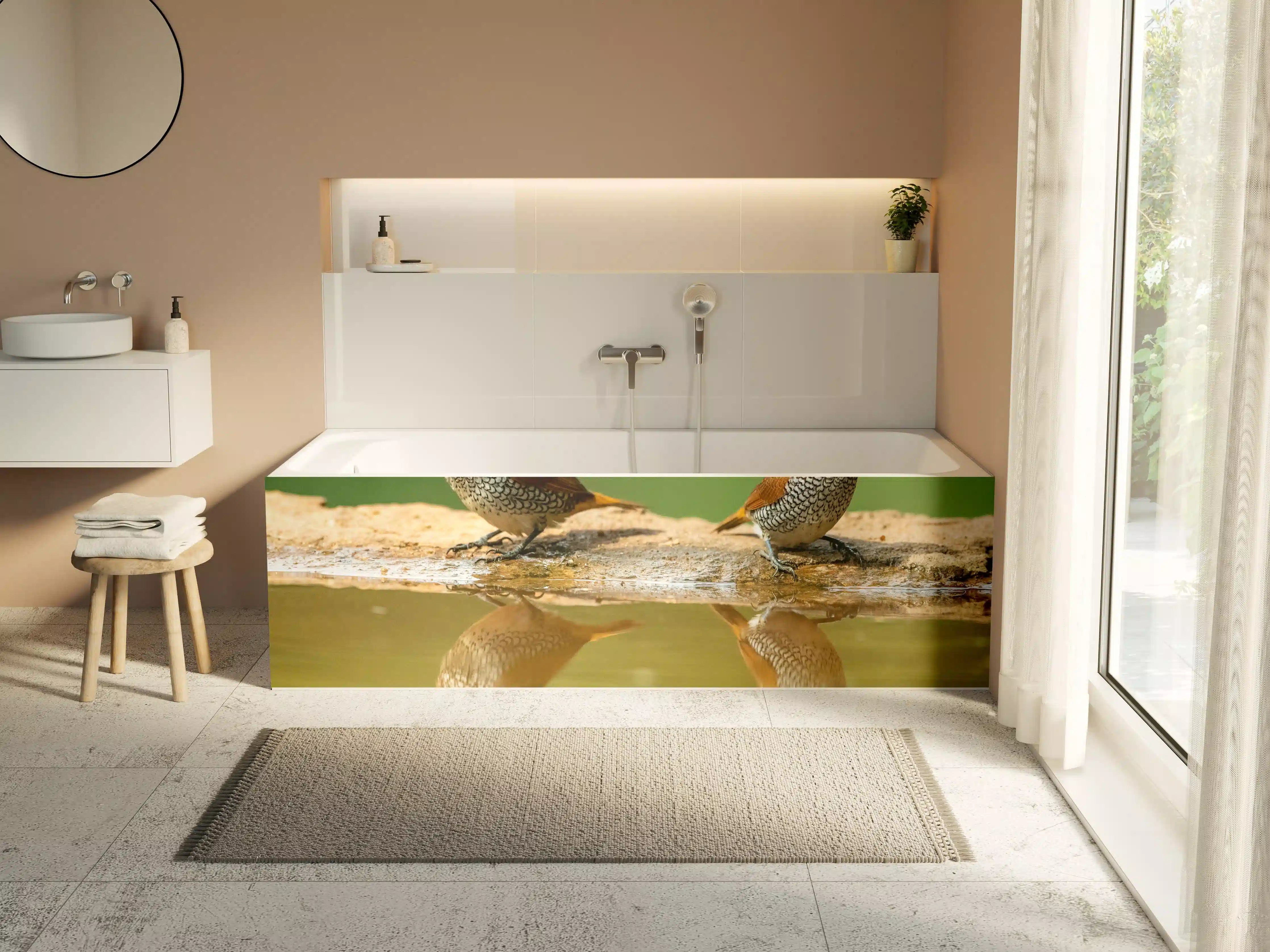 Badewannen-Rückwand - Vögel Spiegelung im Wasser