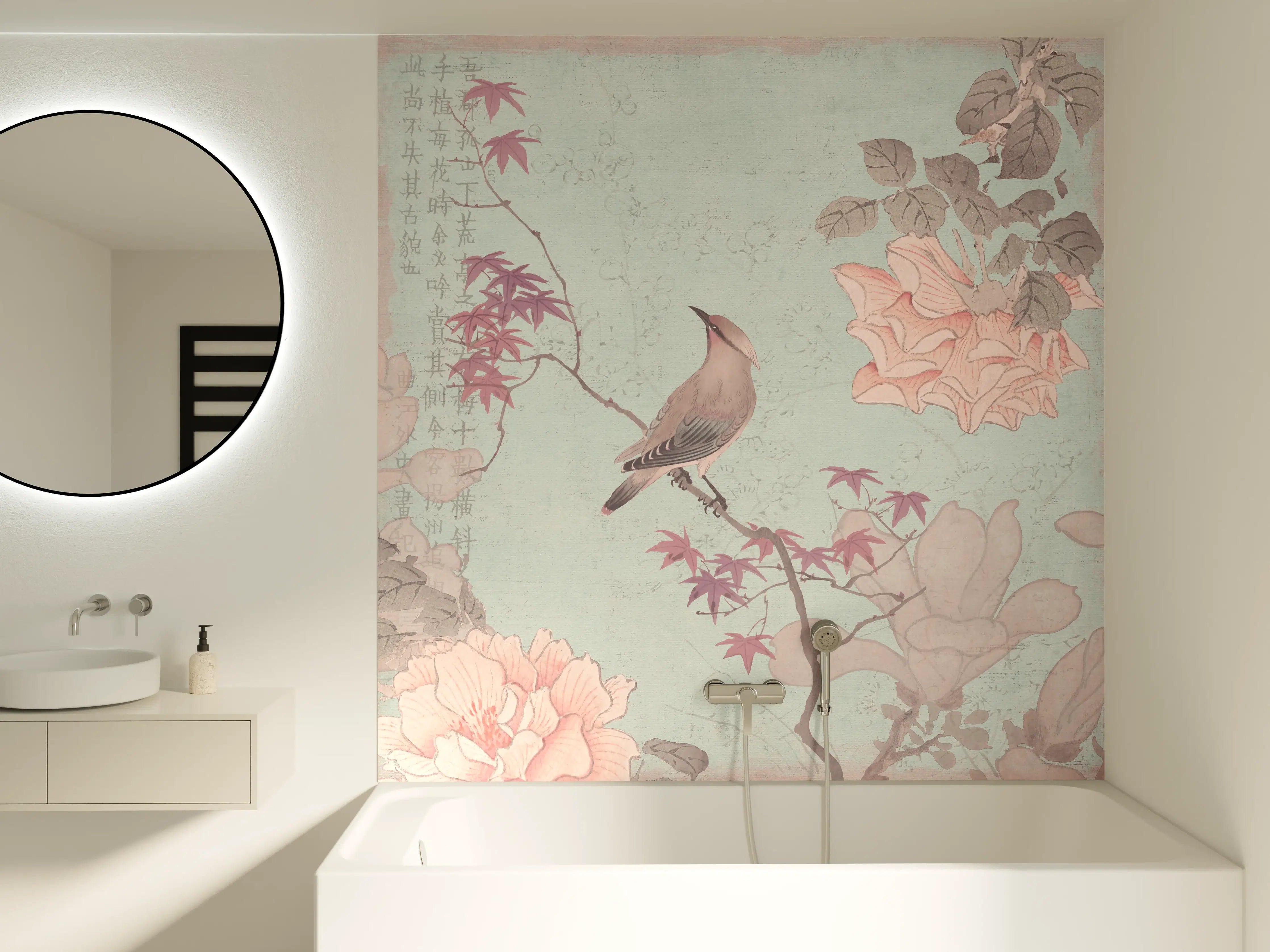 Badewannen-Rückwand - Vogel Zeichnung - Rosa