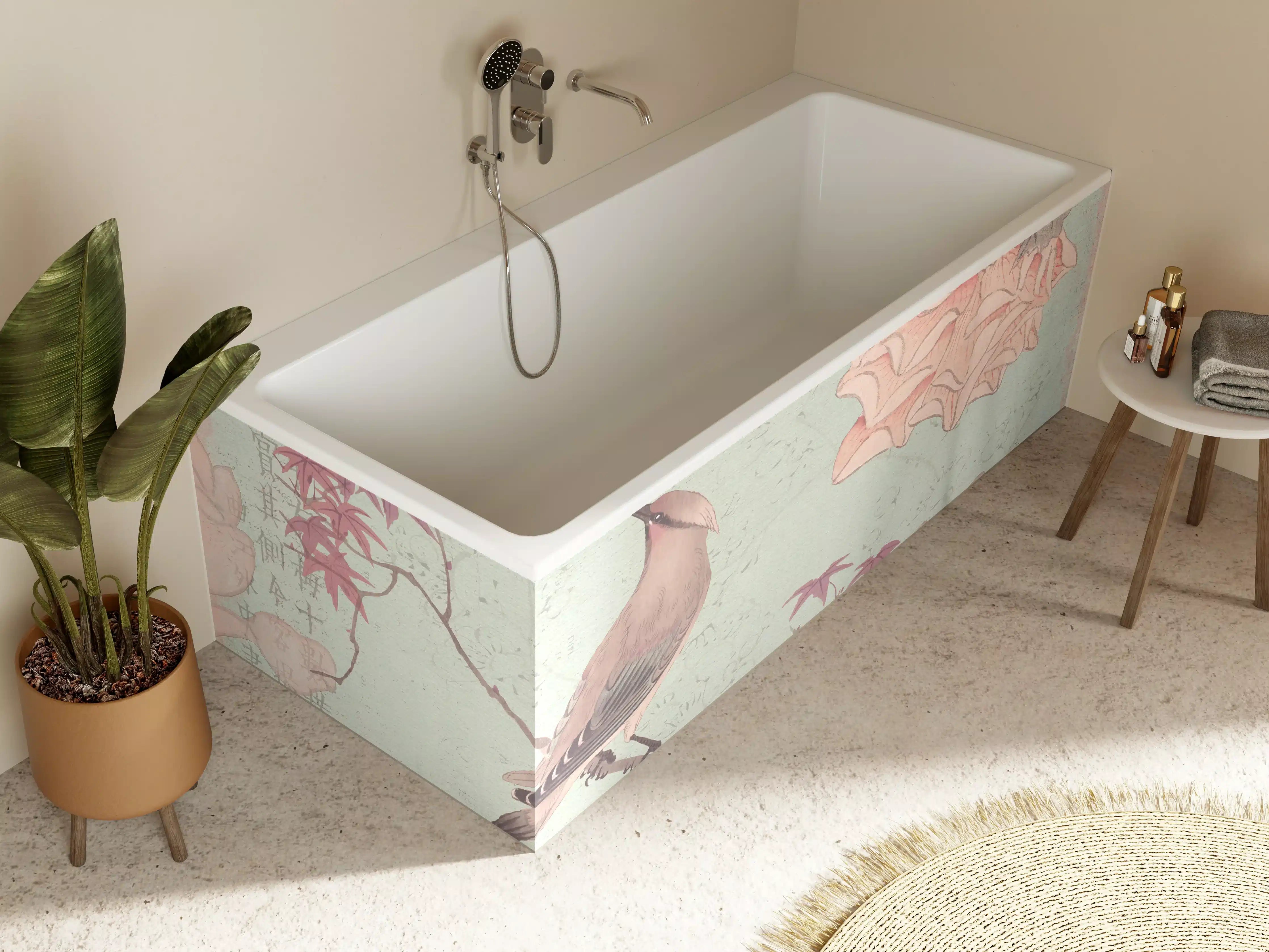 Badewannen-Rückwand - Vogel Zeichnung - Rosa