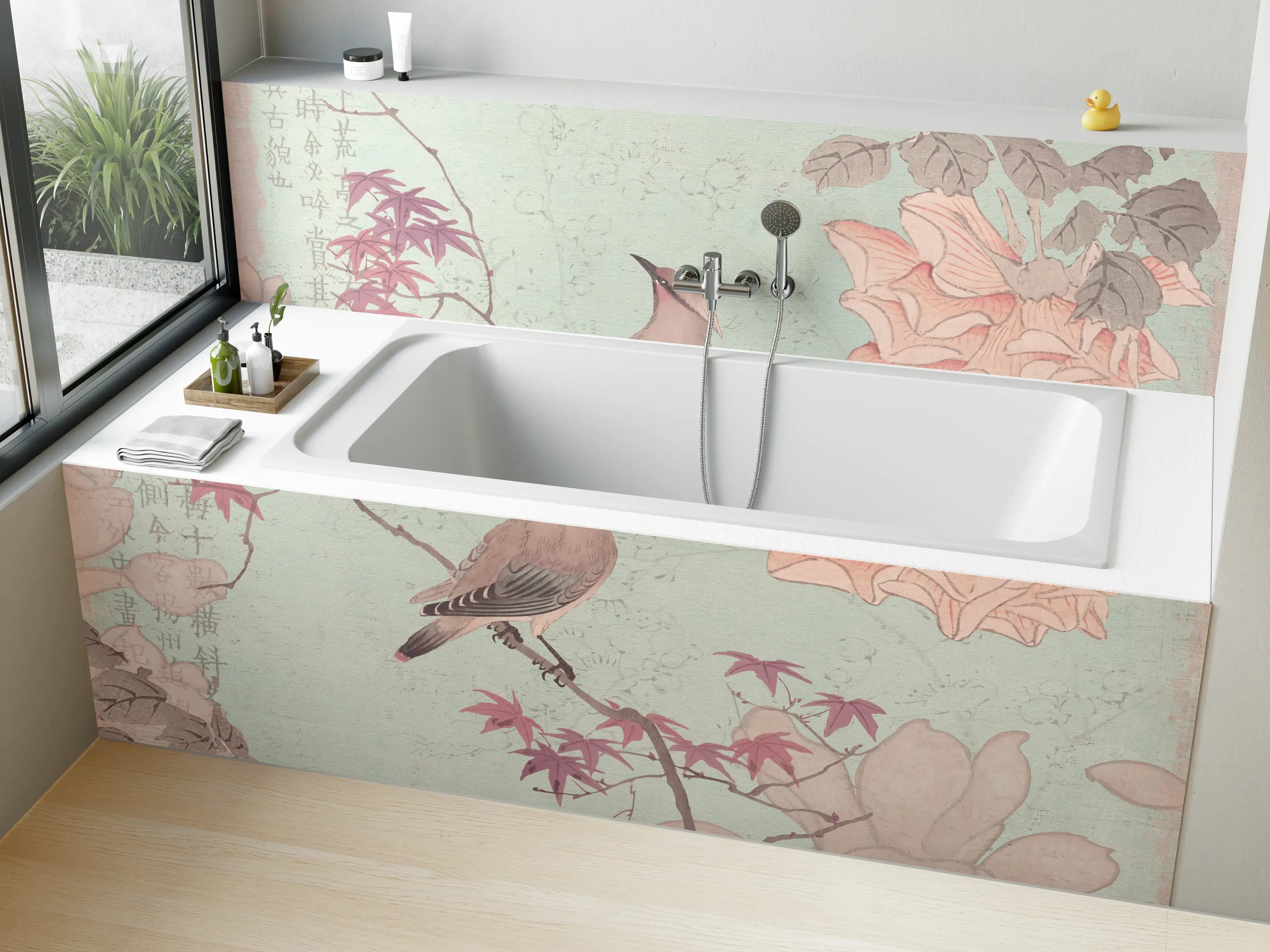 Badewannen-Rückwand - Vogel Zeichnung - Rosa