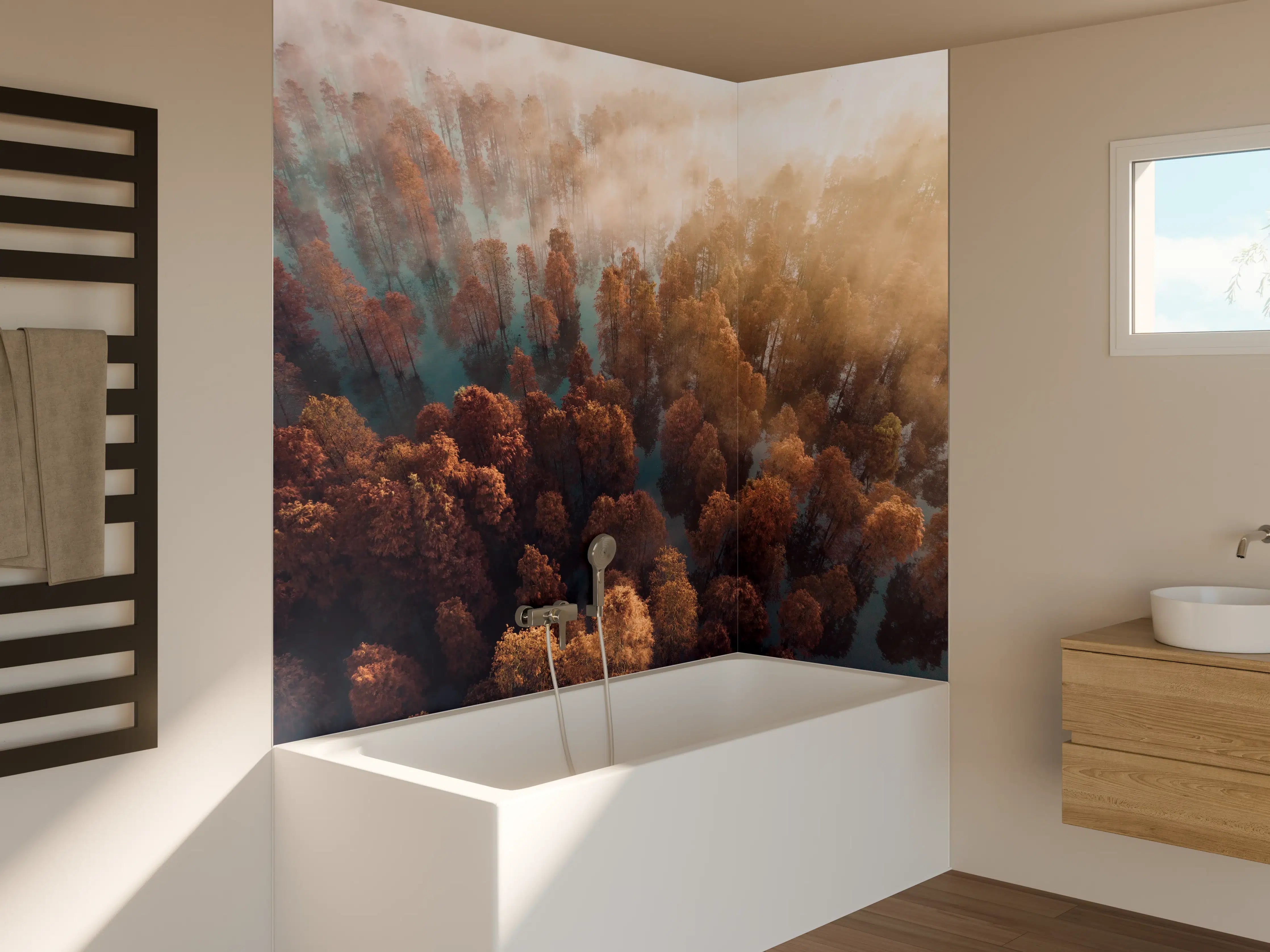 Badewannen-Rückwand - Vogelperspektive - Wald im Herbst