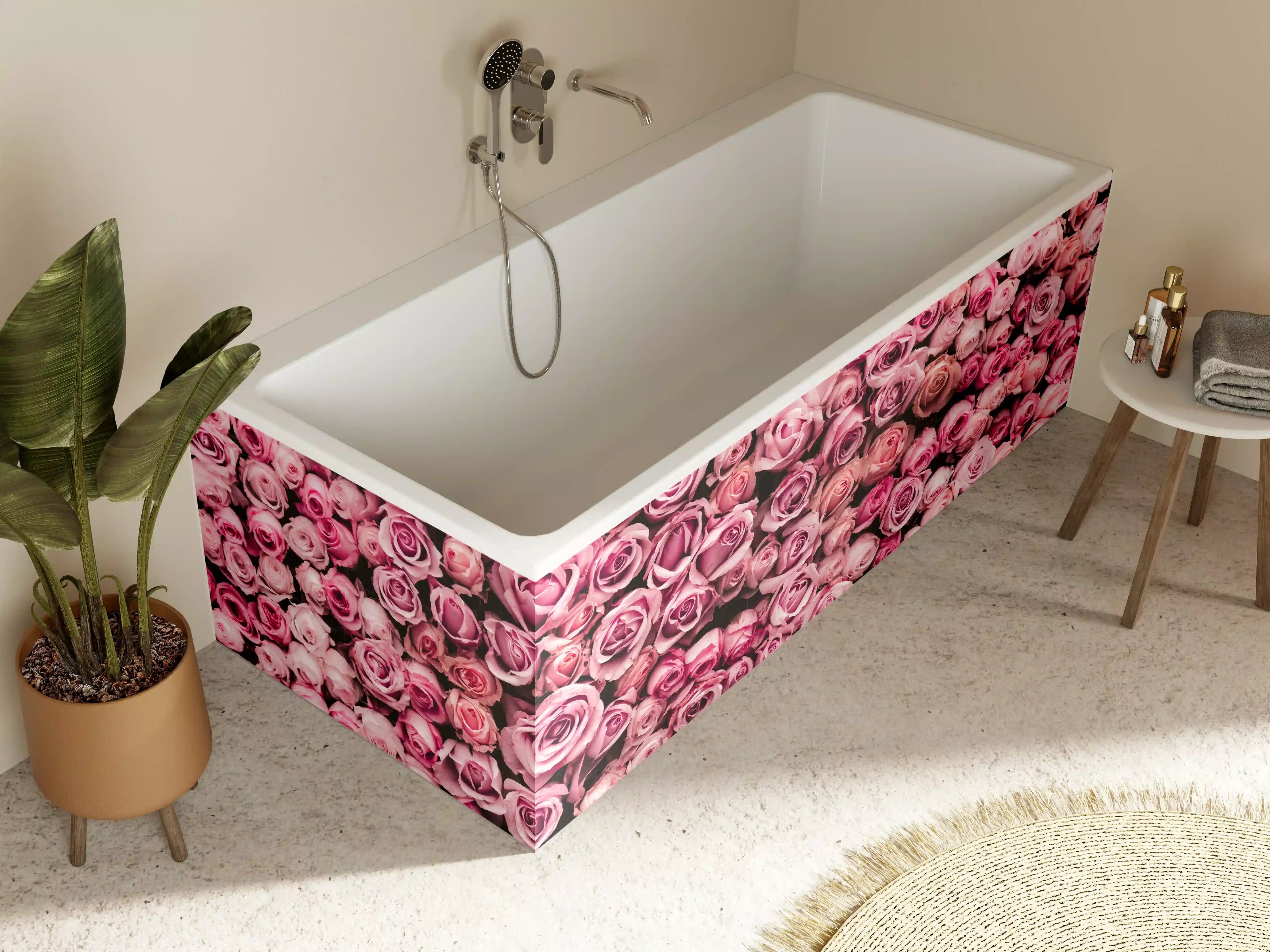 Badewannen-Rückwand - Wand aus frischen Rosen