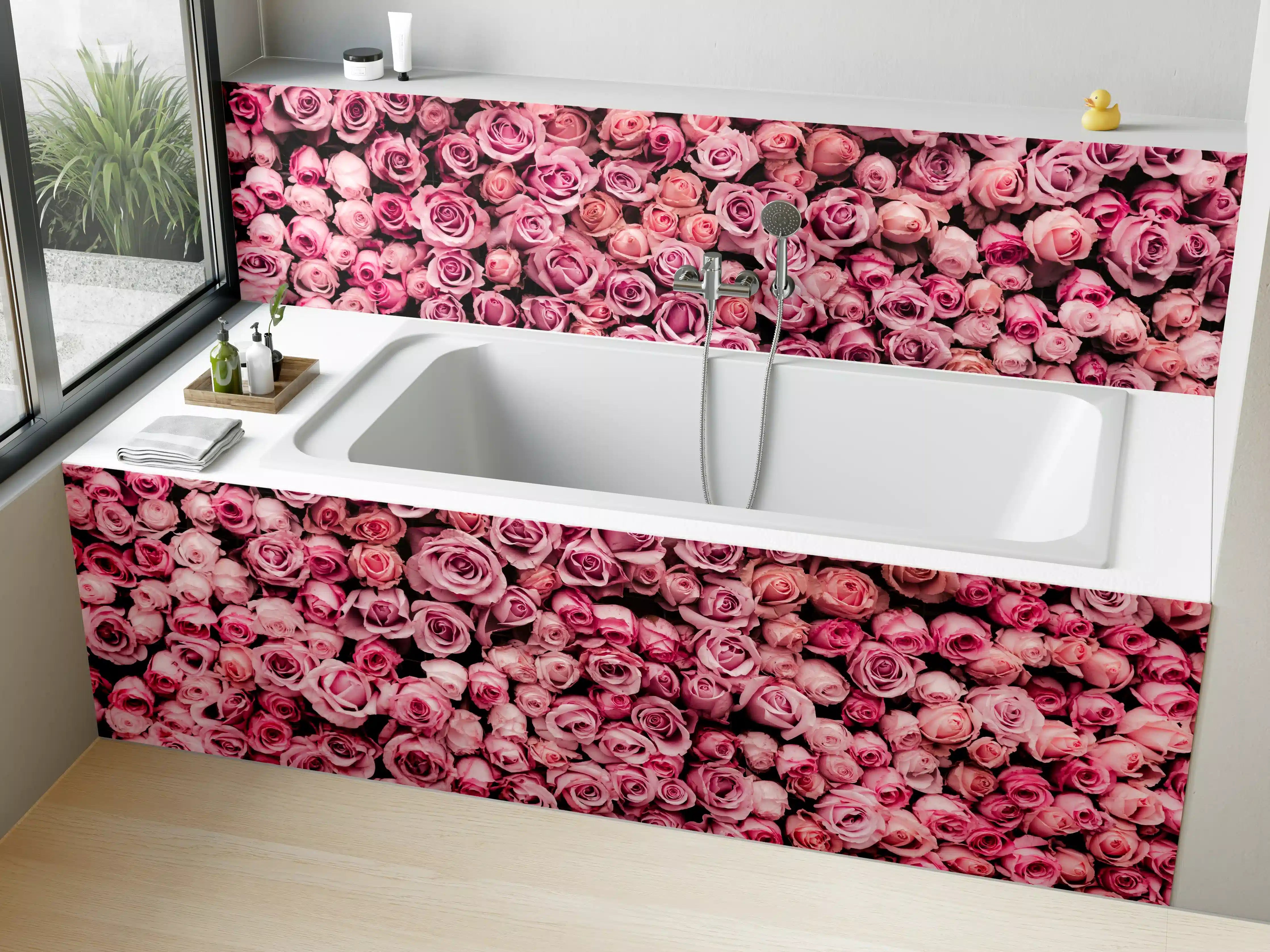 Badewannen-Rückwand - Wand aus frischen Rosen