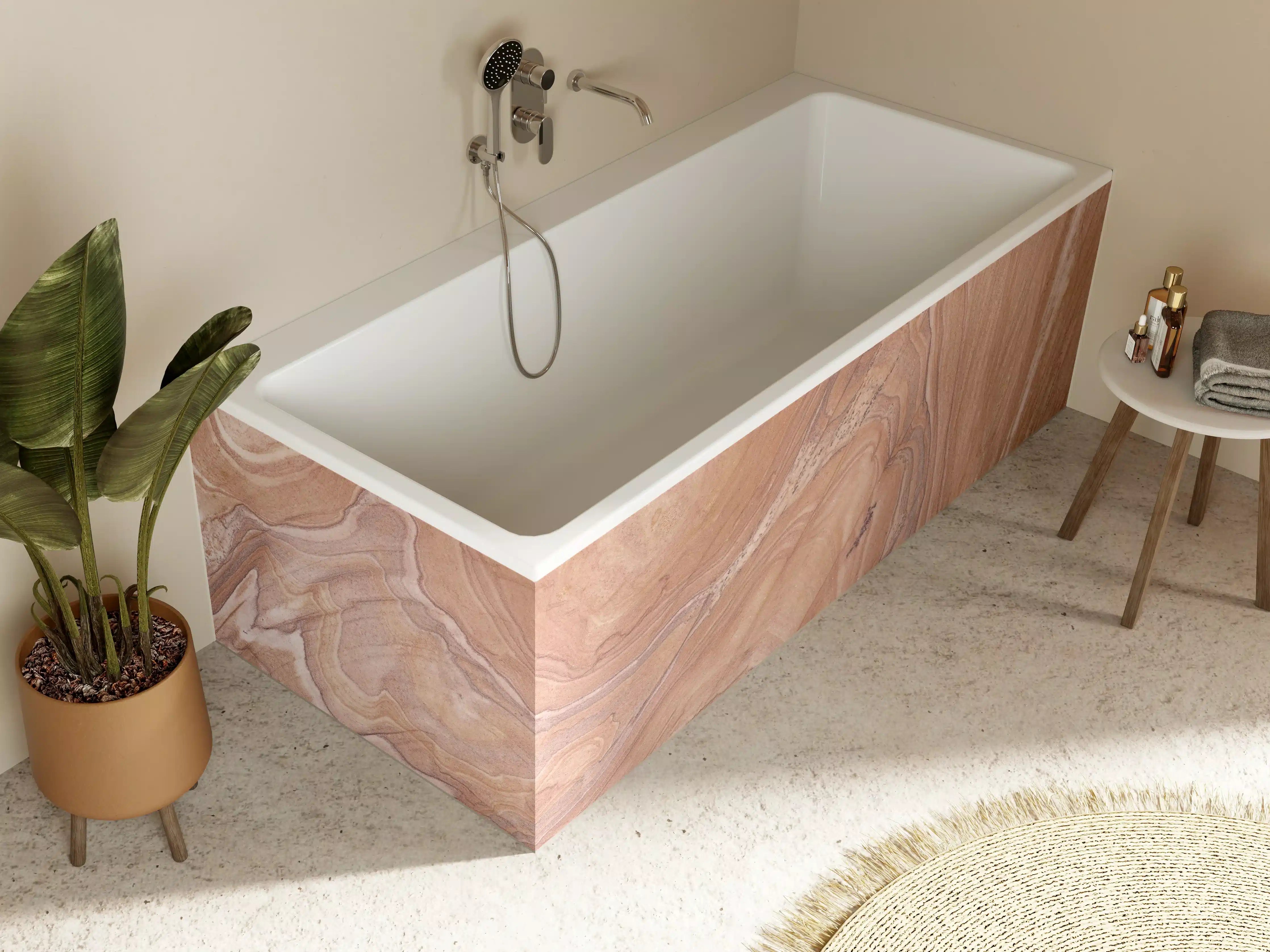 Badewannen-Rückwand - Warme Braun-Töne mit natürlicher Marmor-Textur