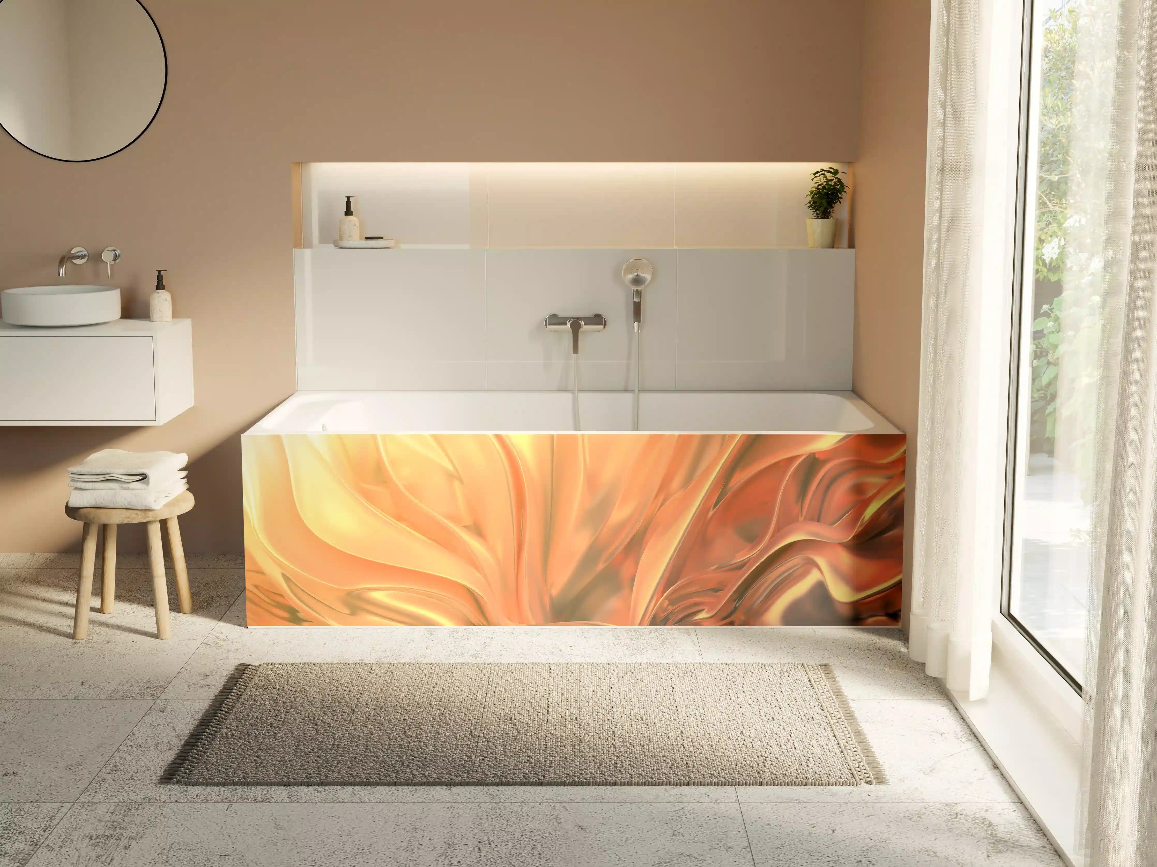 Badewannen-Rückwand - Warme Gold- und Orangetöne, fließende Textur