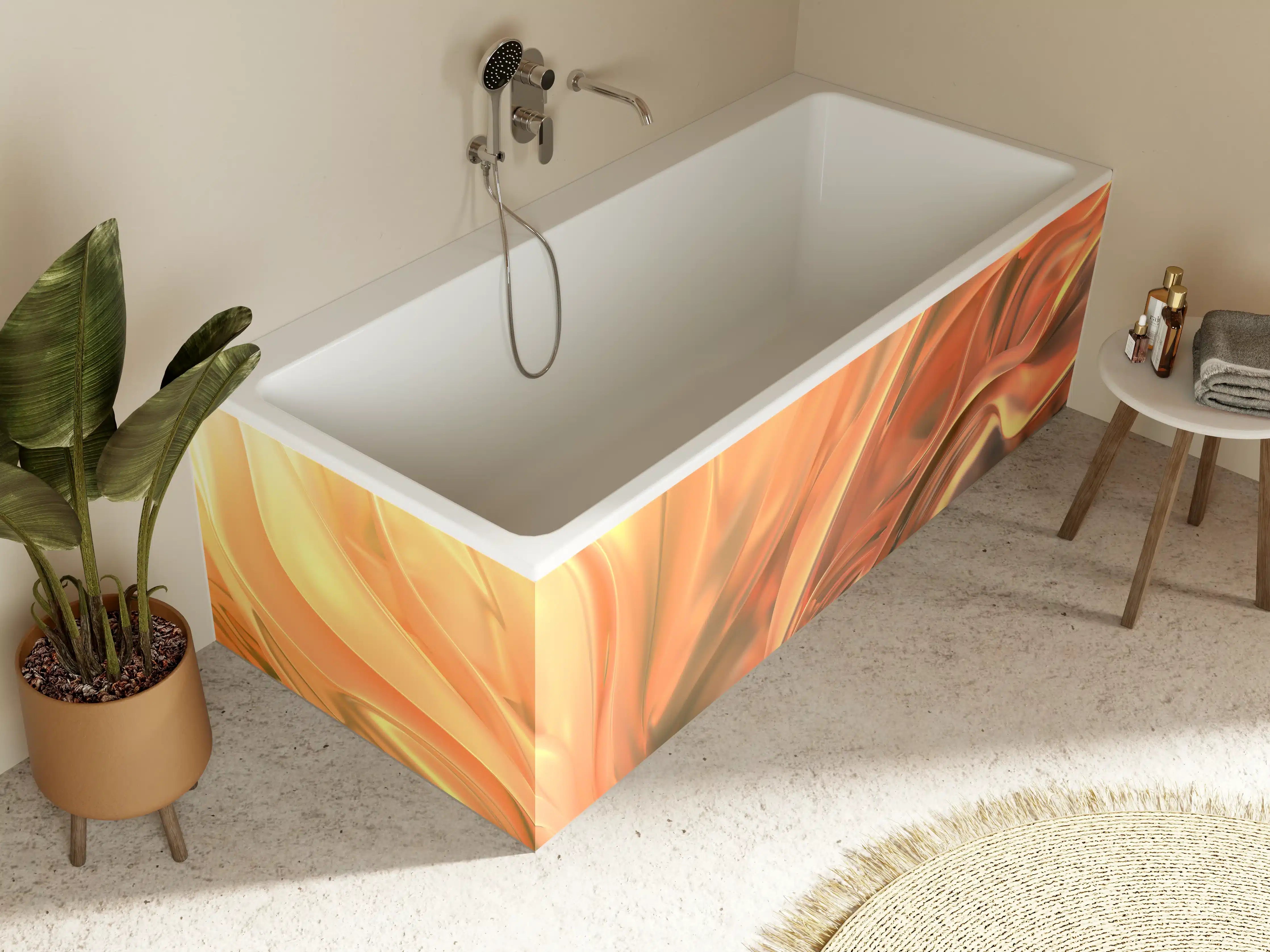 Badewannen-Rückwand - Warme Gold- und Orangetöne, fließende Textur