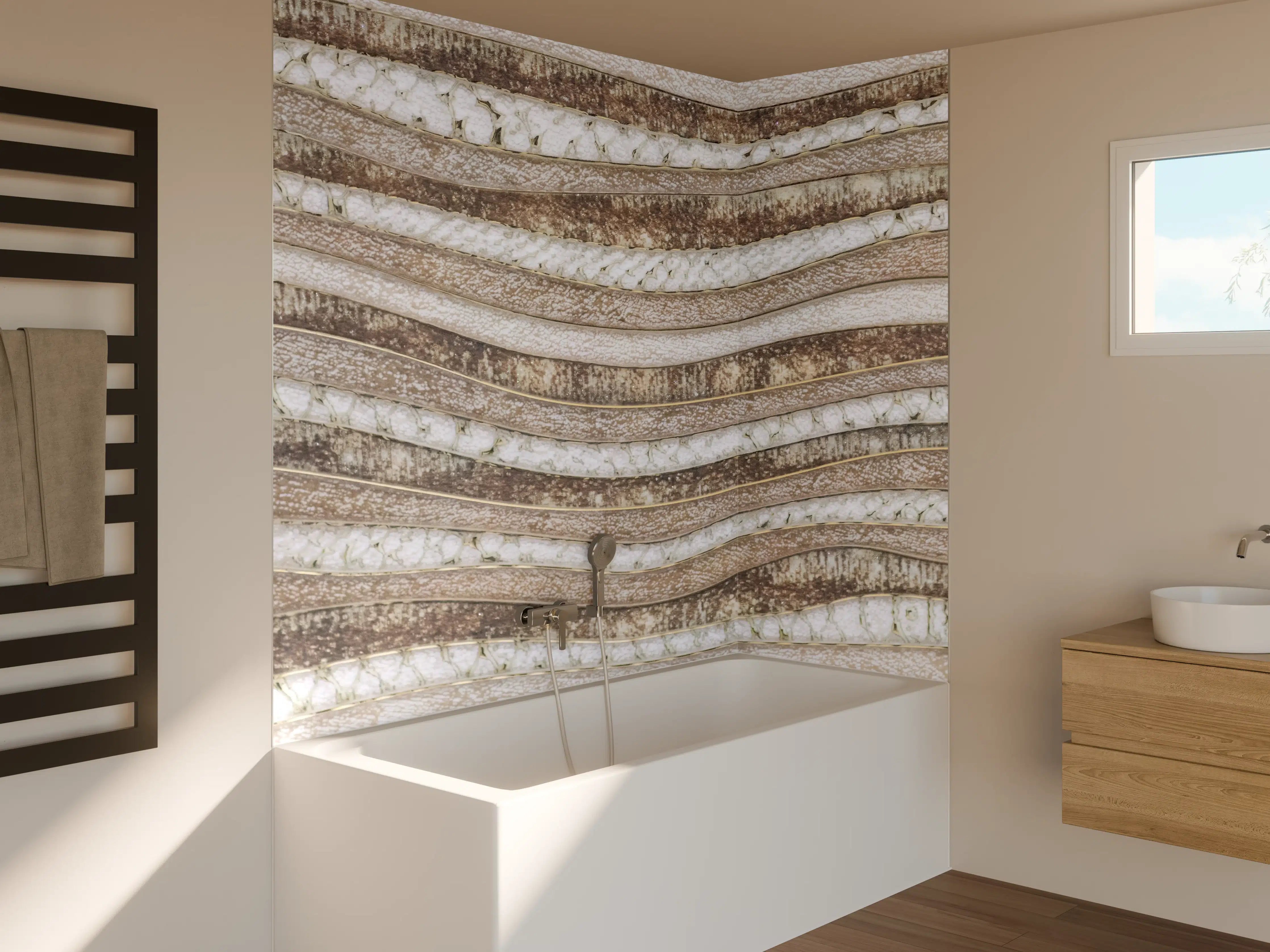 Badewannen-Rückwand - Warme Sandstein-Textur mit Nuancen