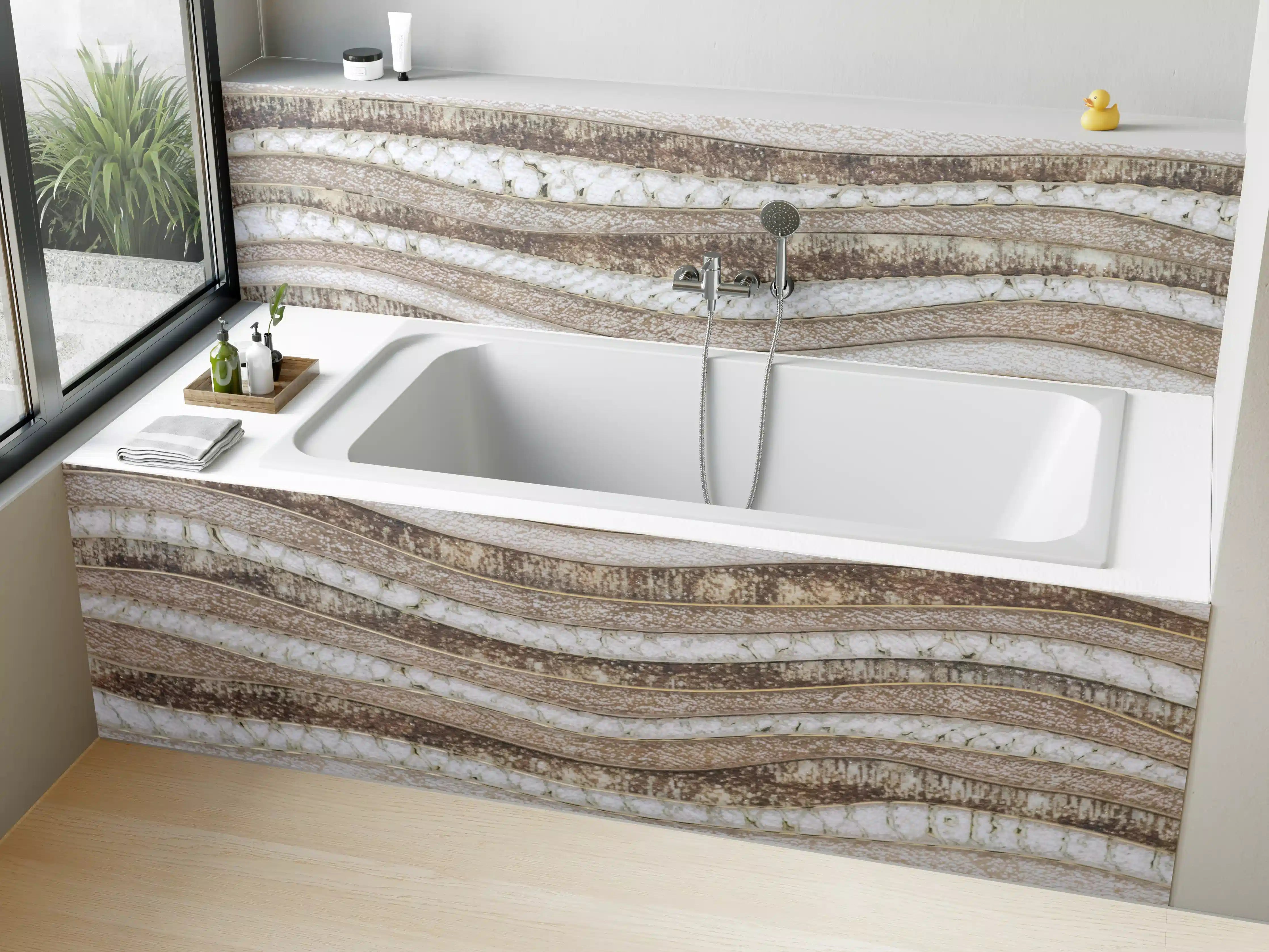 Badewannen-Rückwand - Warme Sandstein-Textur mit Nuancen