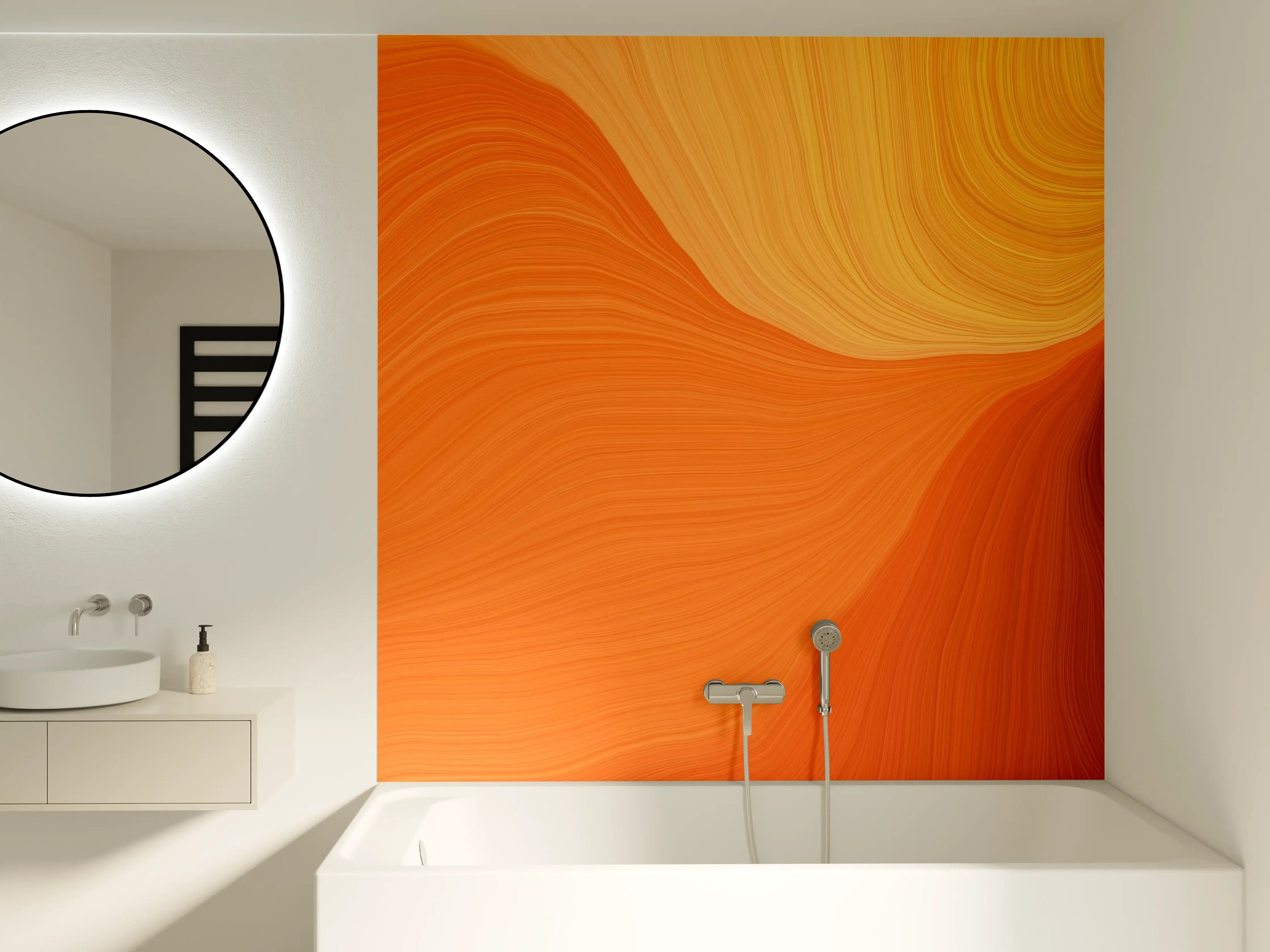 Badewannen-Rückwand - Warme, fließende Farbverläufe in Orange und Braun