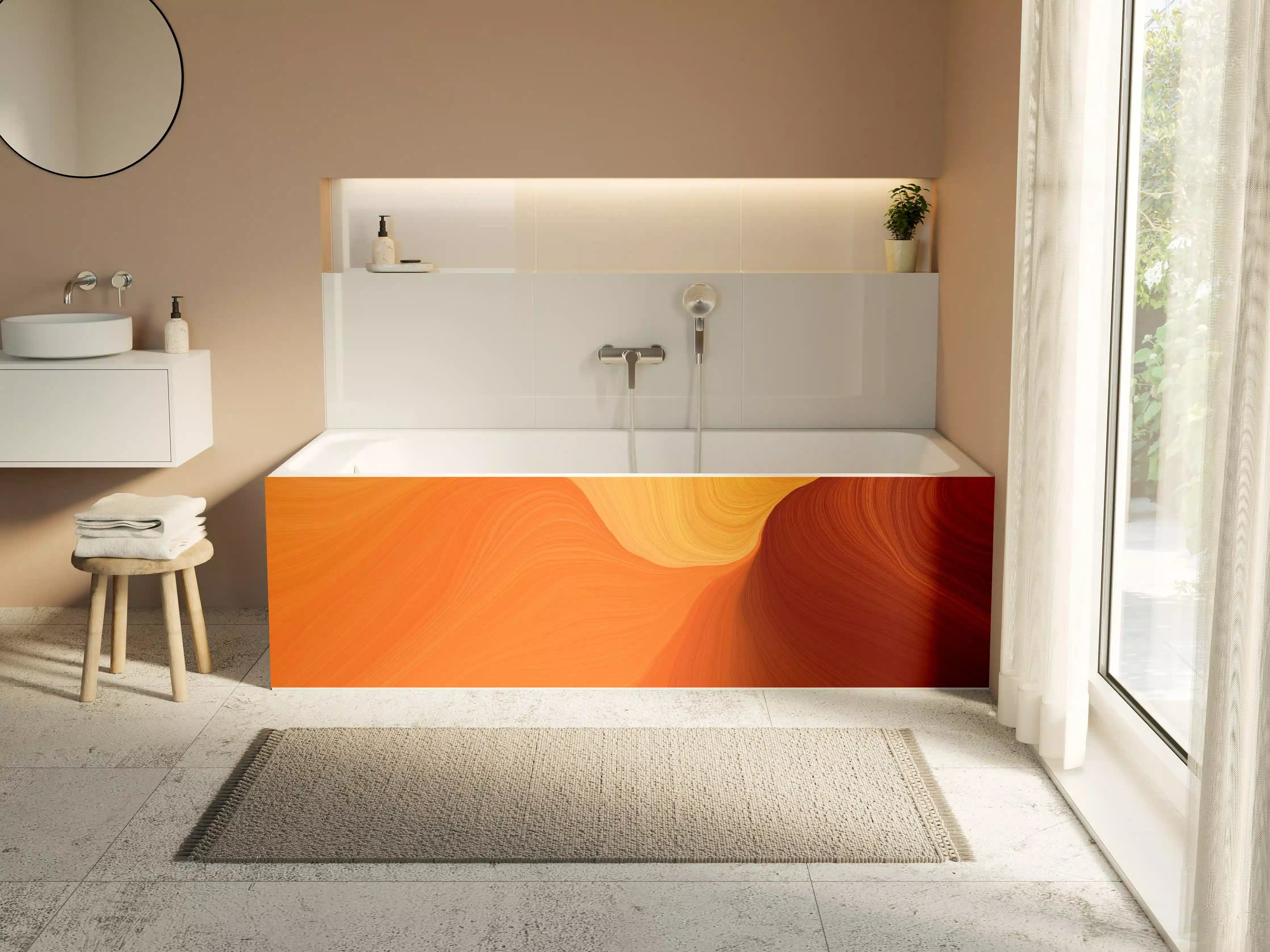 Badewannen-Rückwand - Warme, fließende Farbverläufe in Orange und Braun