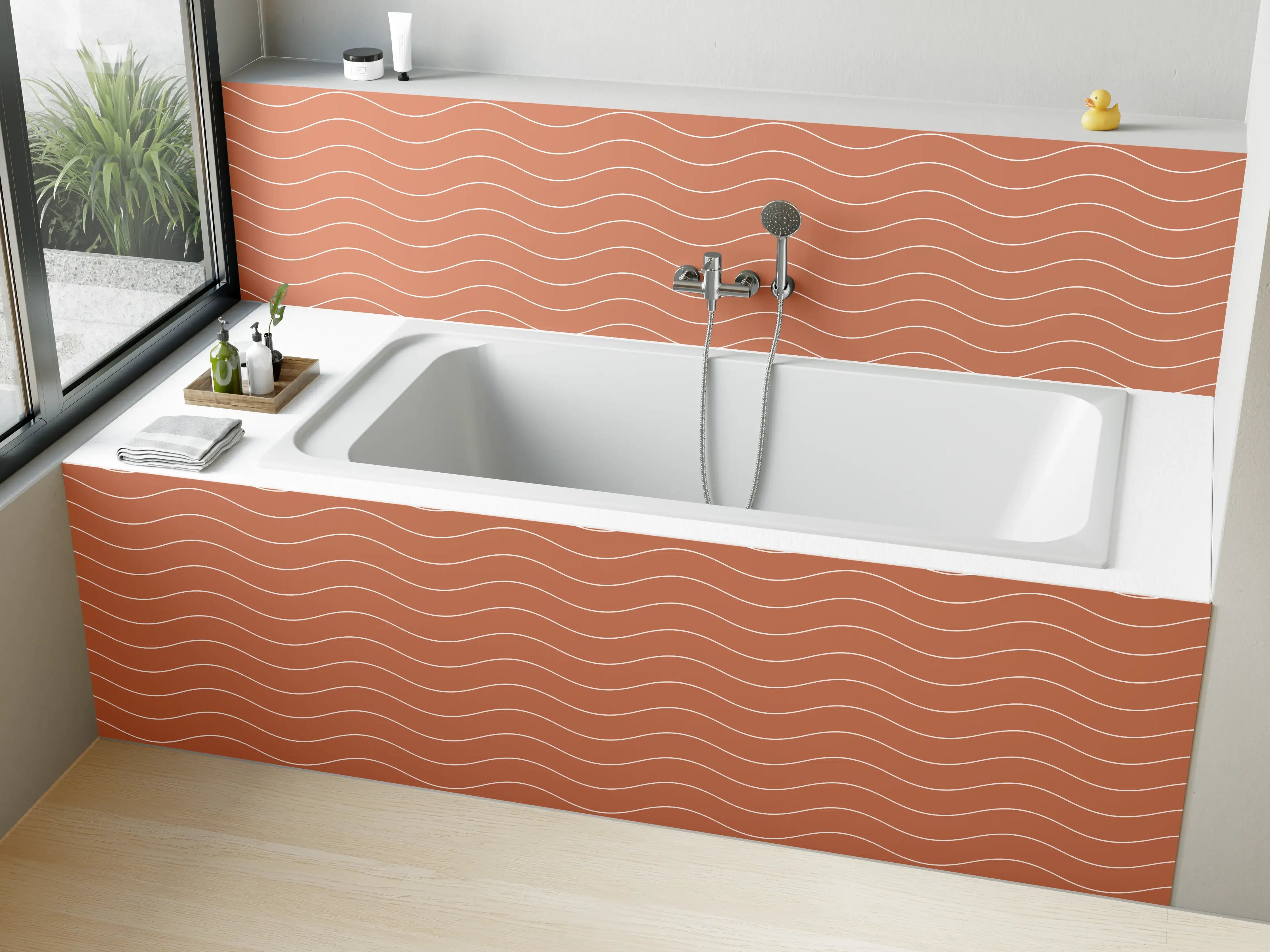 Badewannen-Rückwand - Warmen Terrakotta-Hintergrund mit Wellenmuster