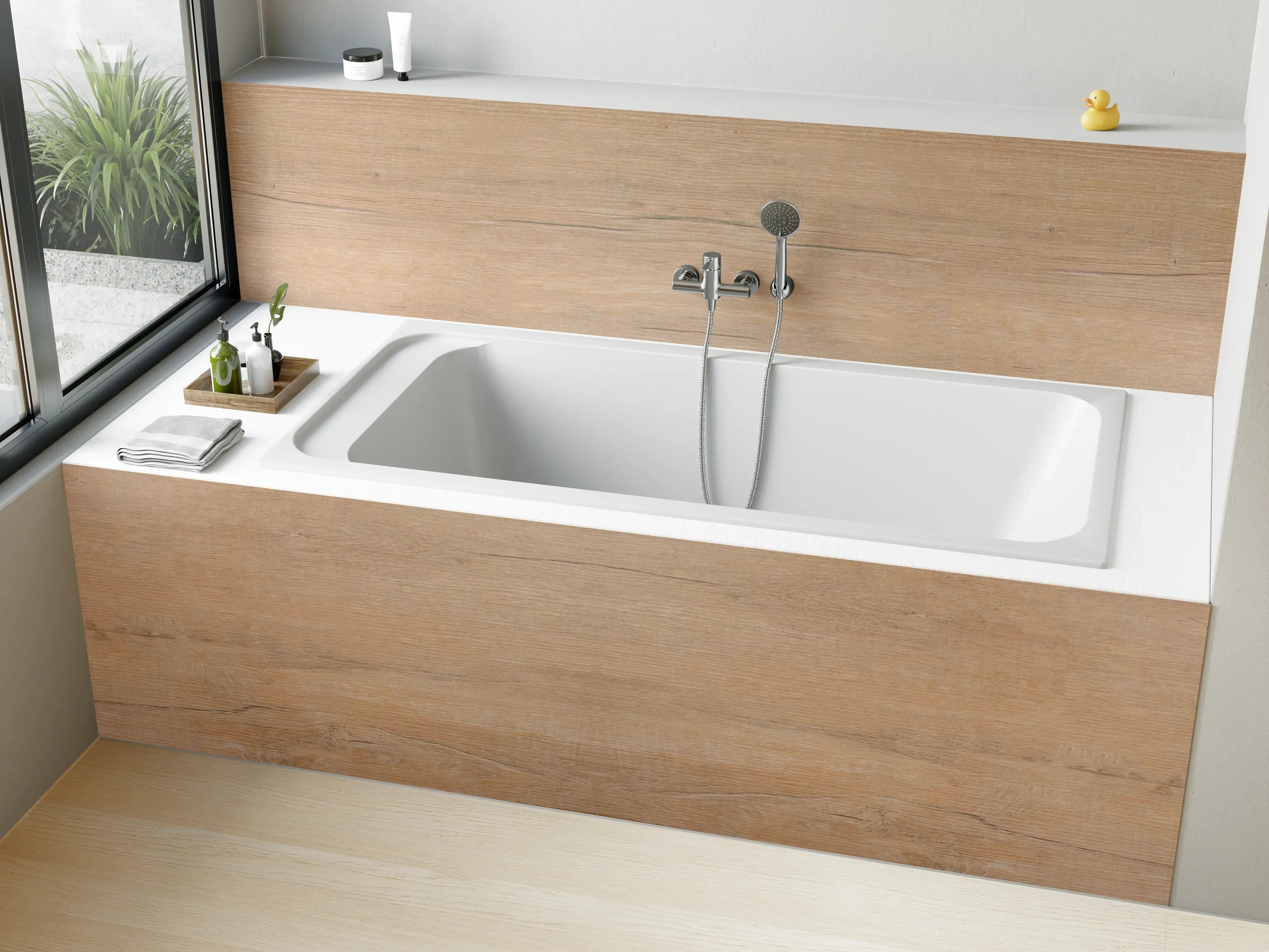 Badewannen-Rückwand - Warmer Holzhintergrund in Naturtönen
