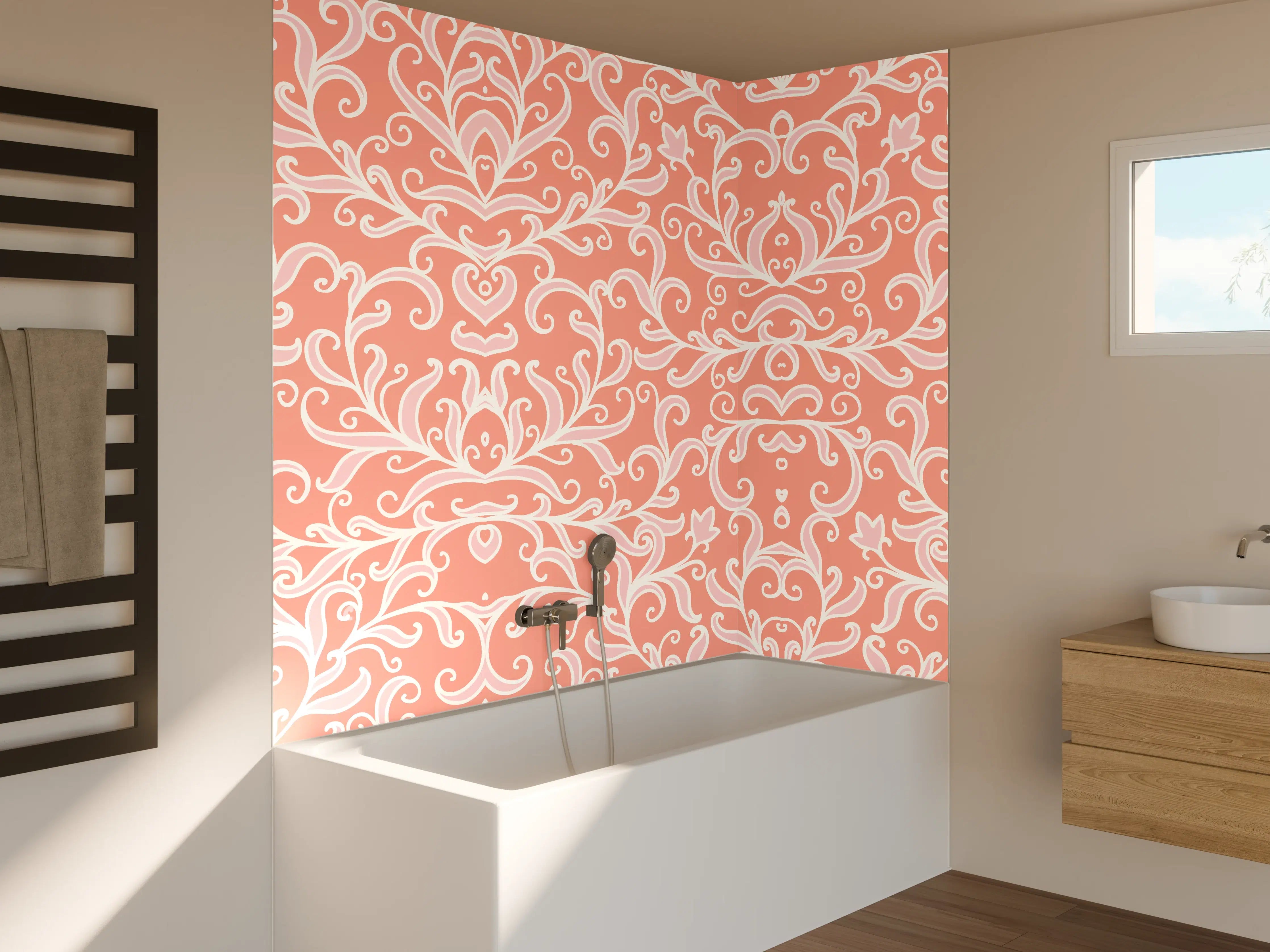 Badewannen-Rückwand - Warmer Korallen-Papiermuster