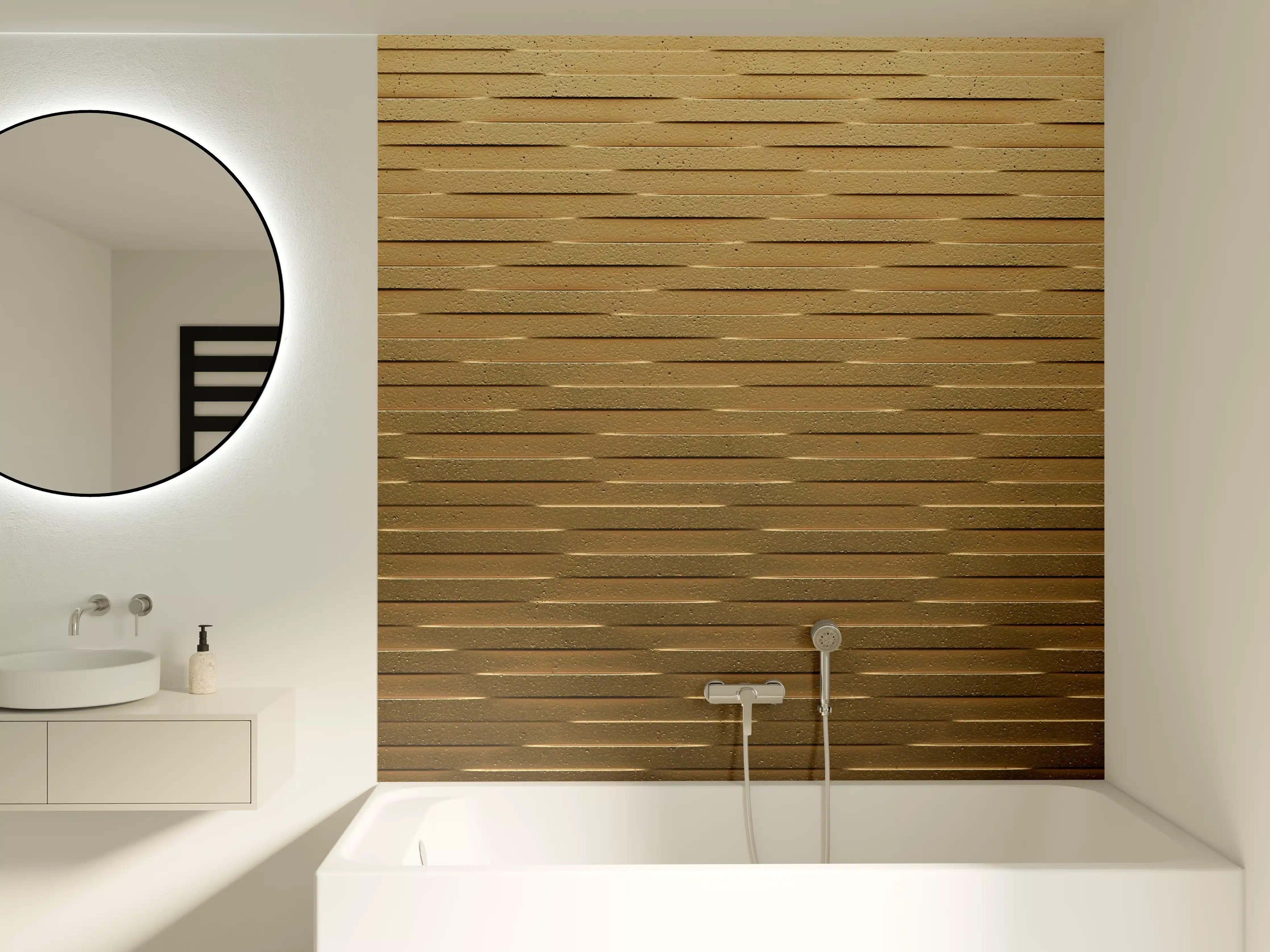 Badewannen-Rückwand - Warmes Holzdesign mit Textur und Struktur