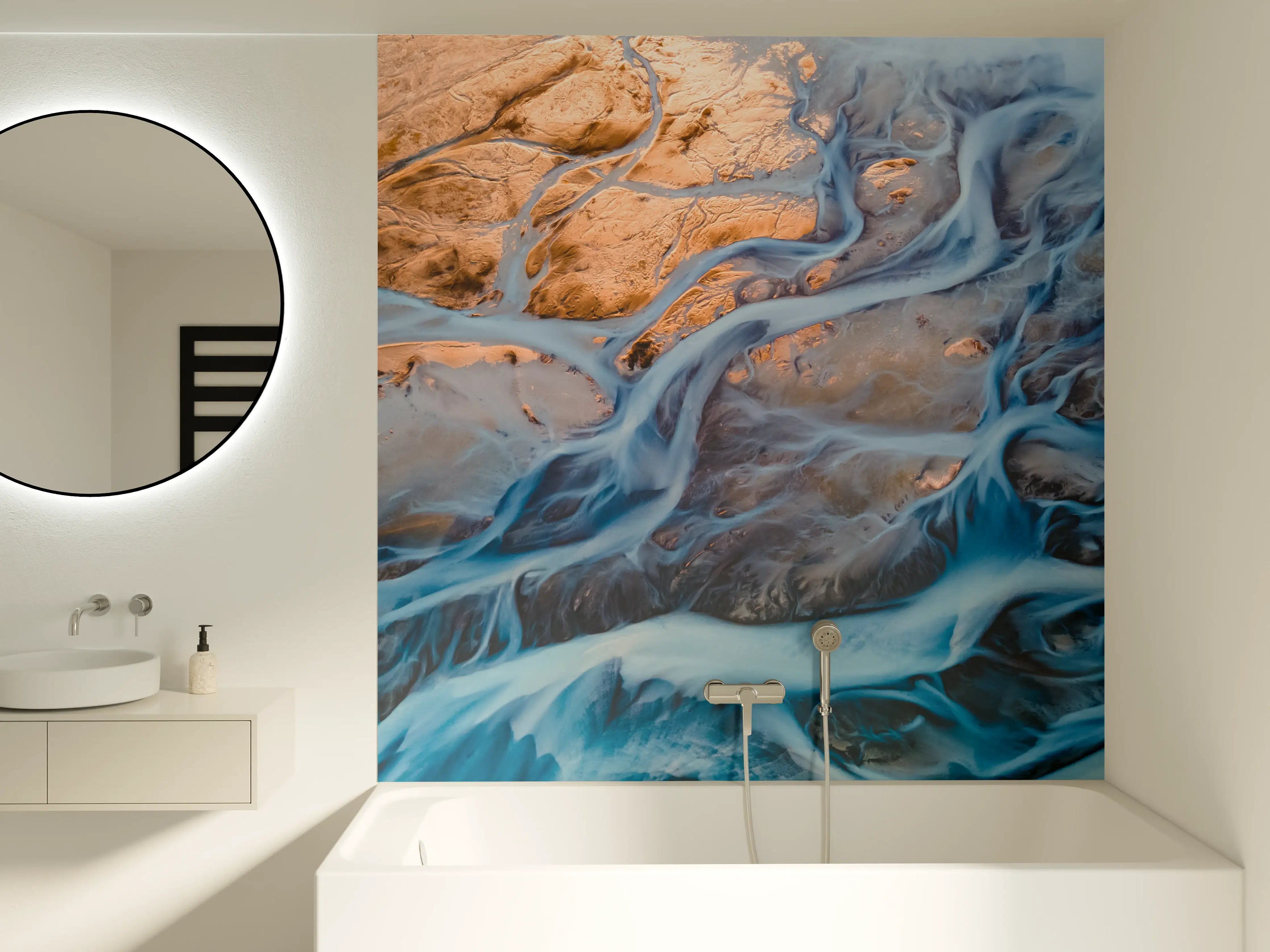 Badewannen-Rückwand - Wasser & Felsen in Blau-Tönen