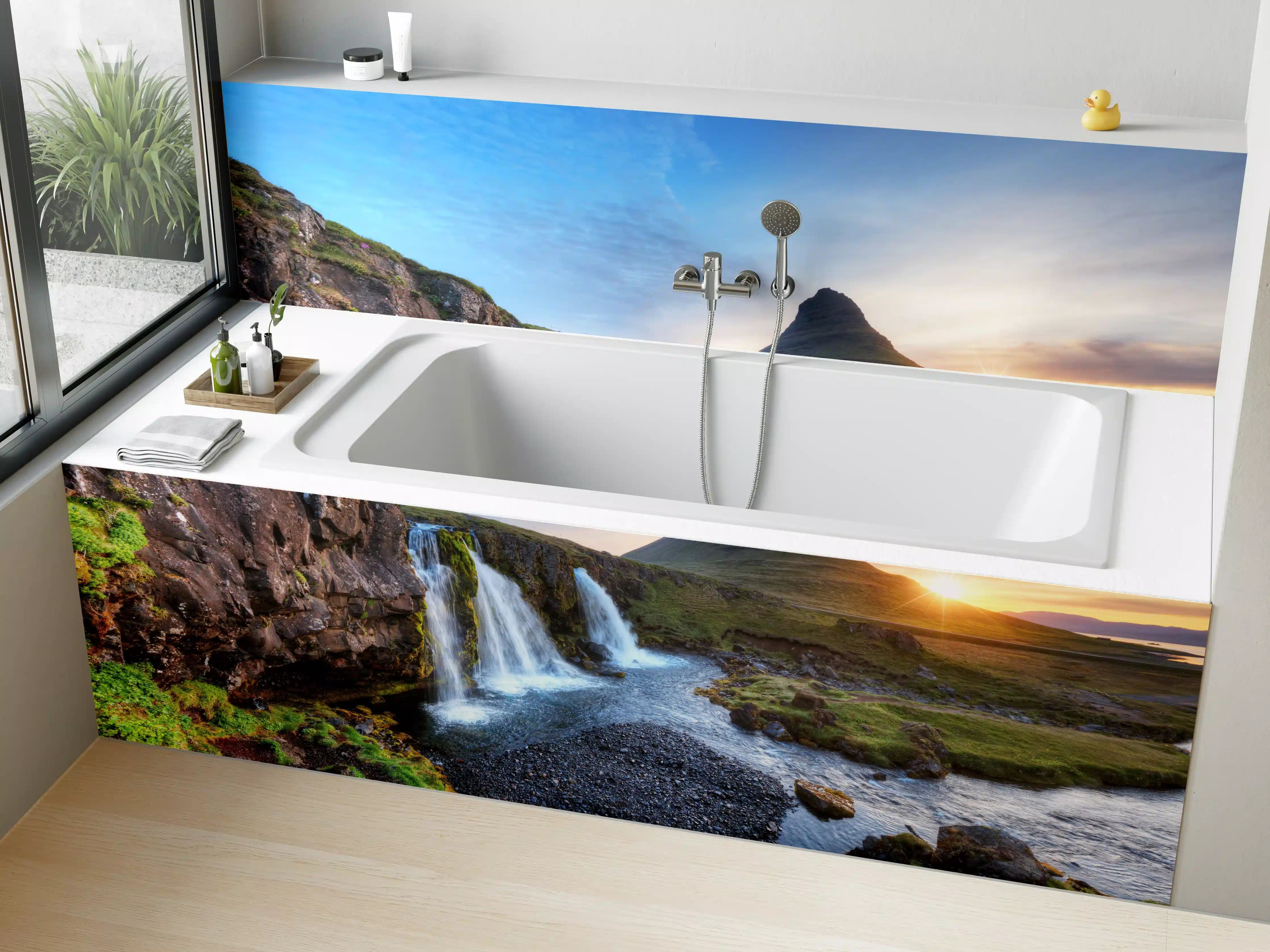 Badewannen-Rückwand - Wasserfall bei Sonnenuntergang