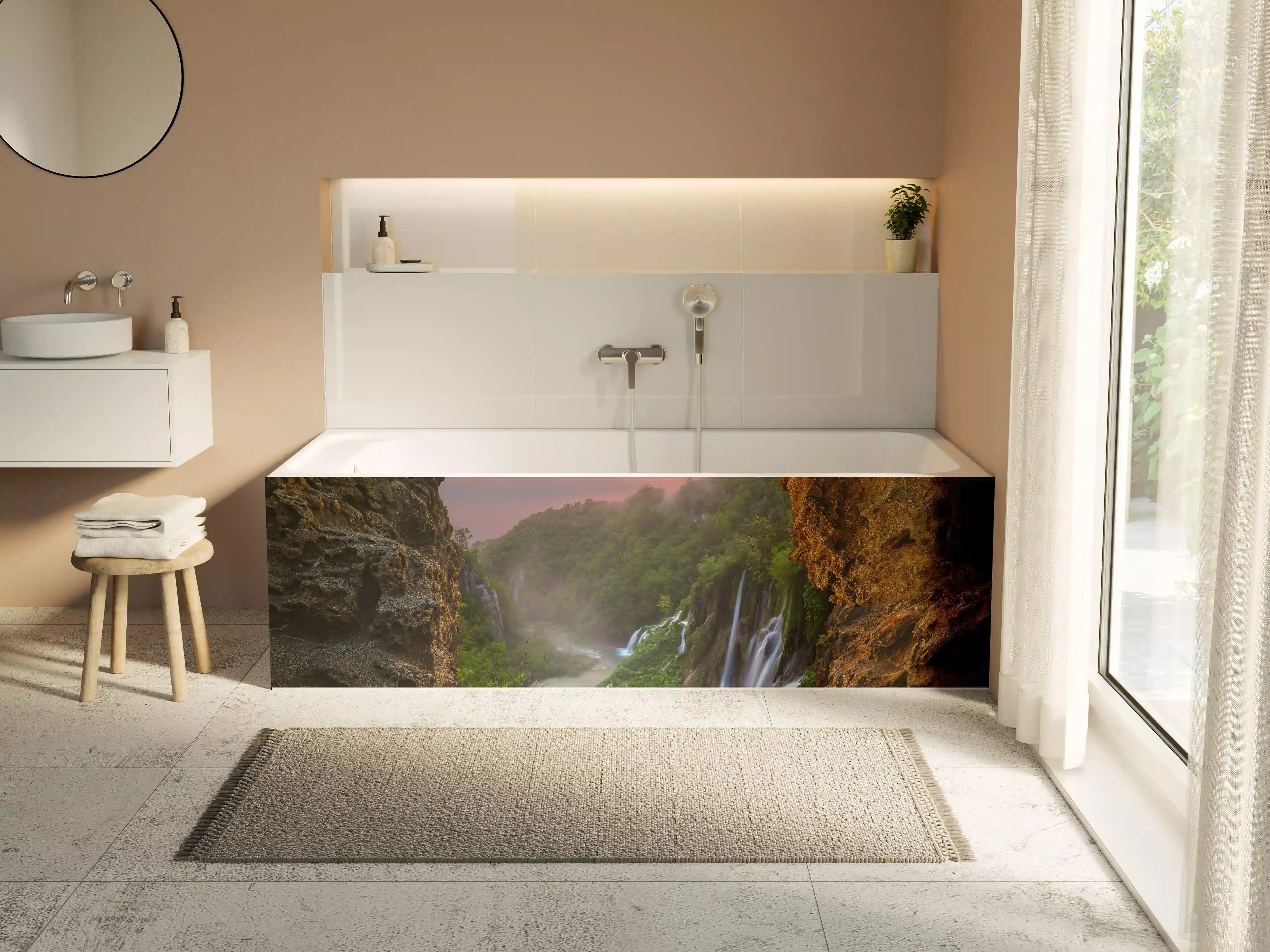 Badewannen-Rückwand - Wasserfall im Nationalpark Plitvicer Seen bei Sonnenuntergang