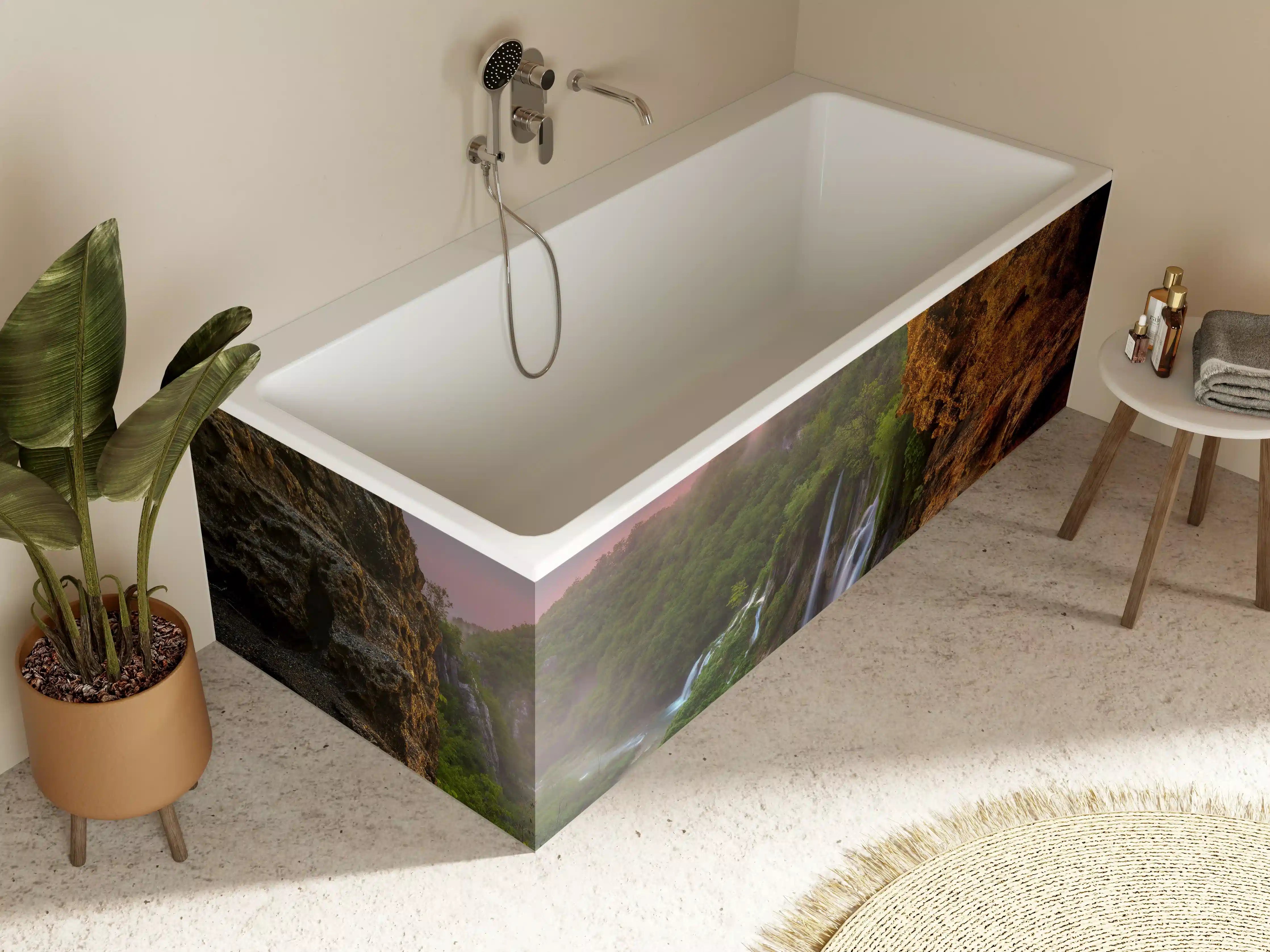 Badewannen-Rückwand - Wasserfall im Nationalpark Plitvicer Seen bei Sonnenuntergang