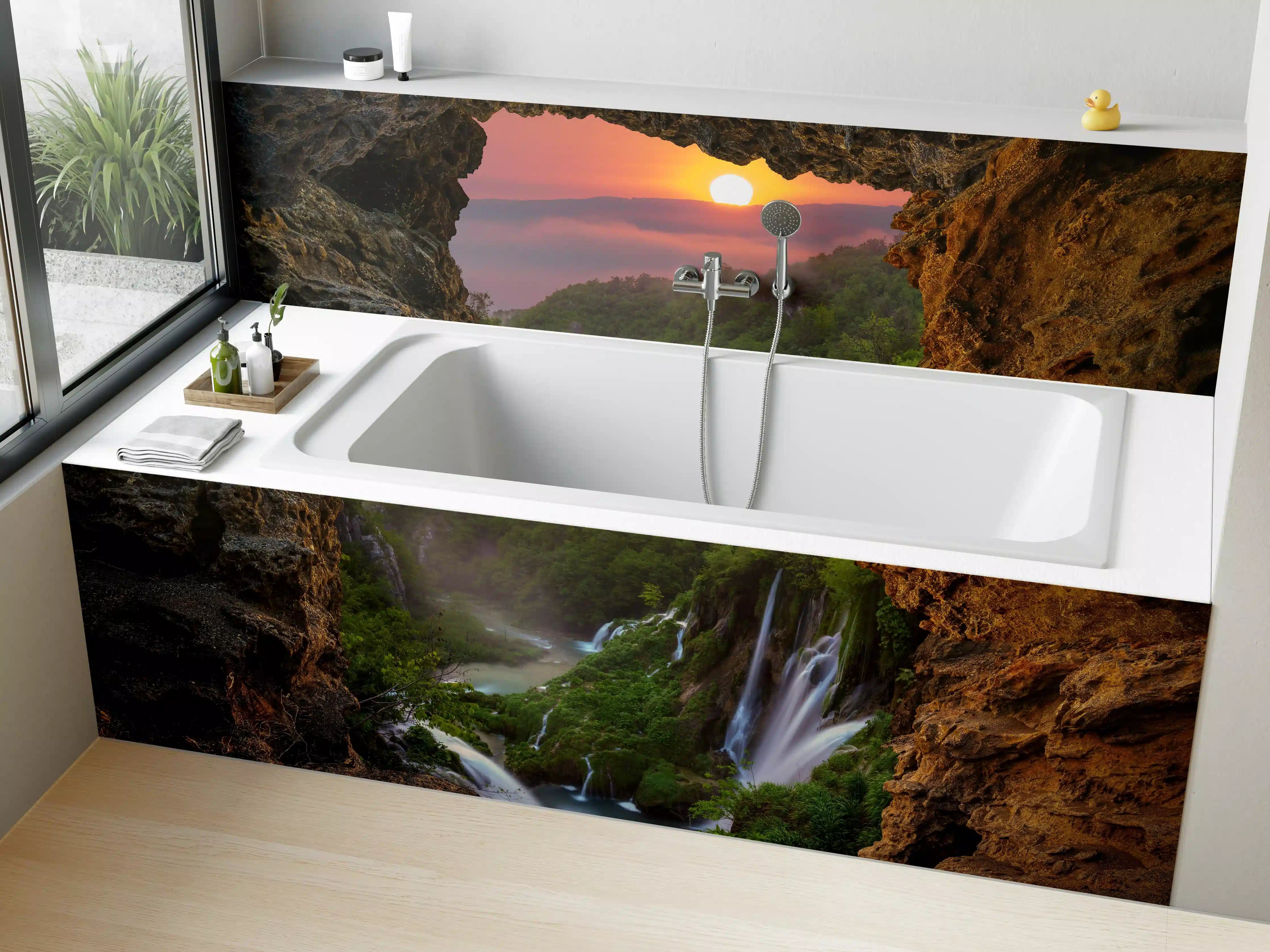 Badewannen-Rückwand - Wasserfall im Nationalpark Plitvicer Seen bei Sonnenuntergang