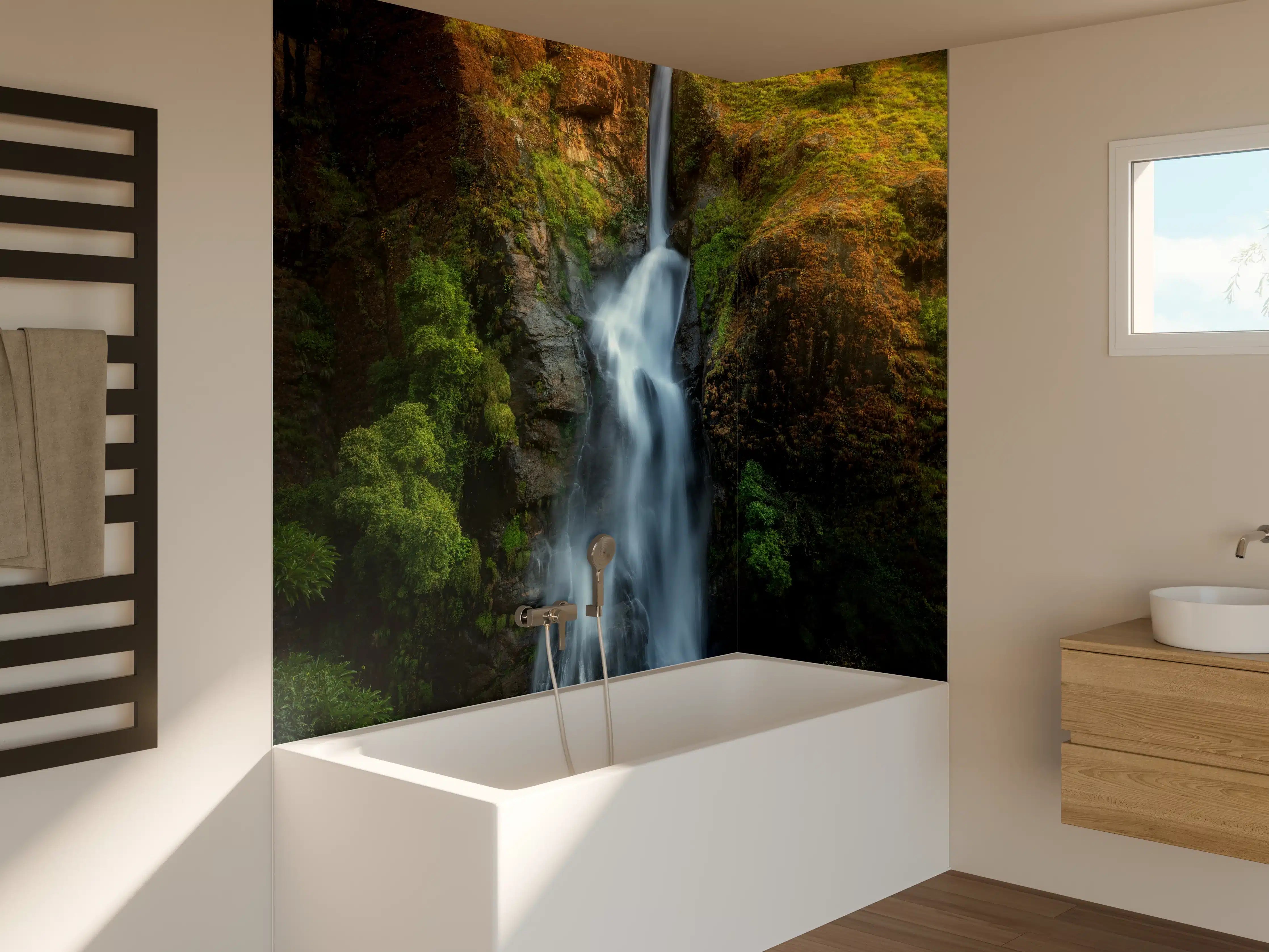 Badewannen-Rückwand - Wasserfall im Wald von Nepal