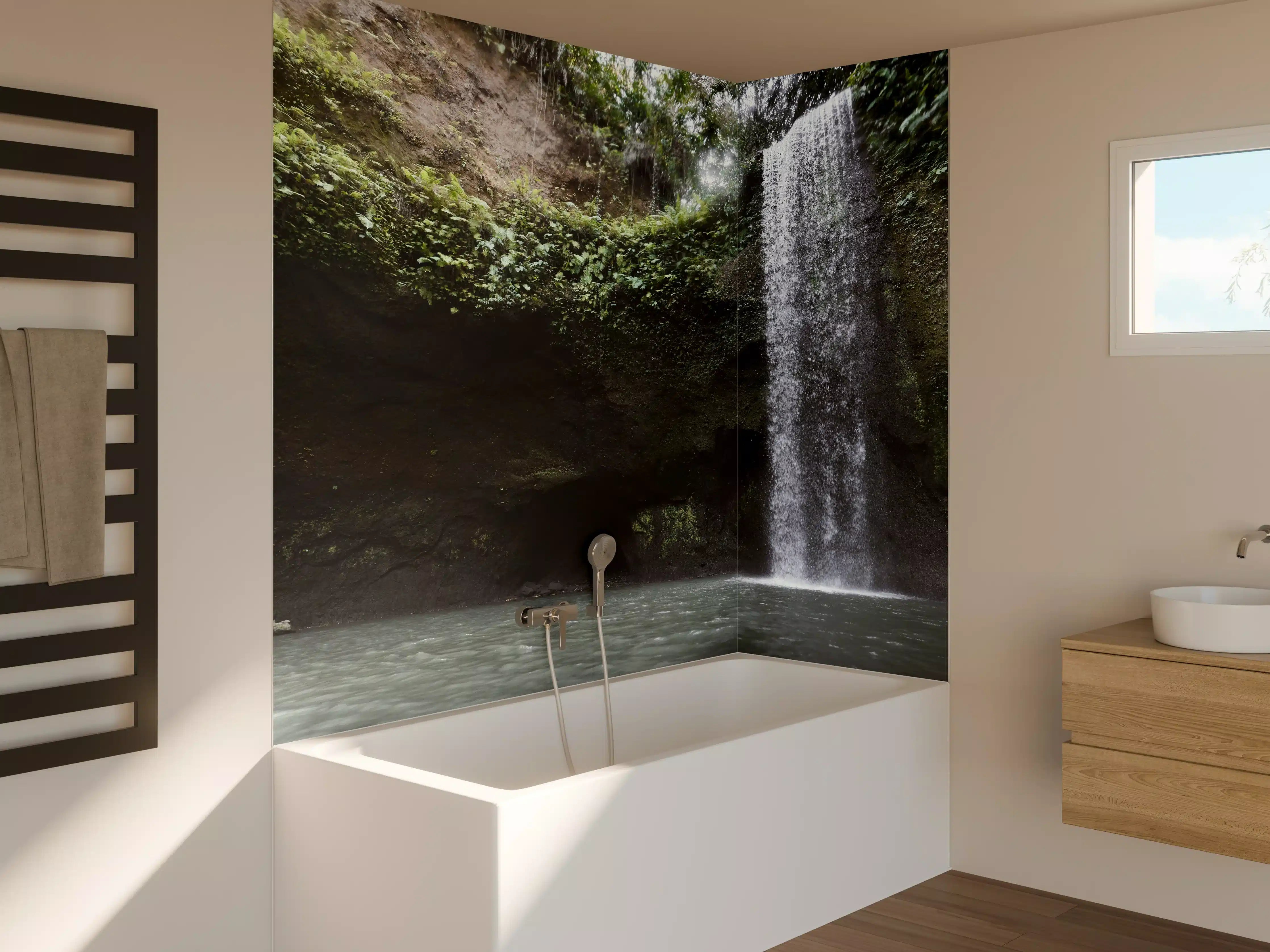 Badewannen-Rückwand - Wasserfall in Bali im Herbst