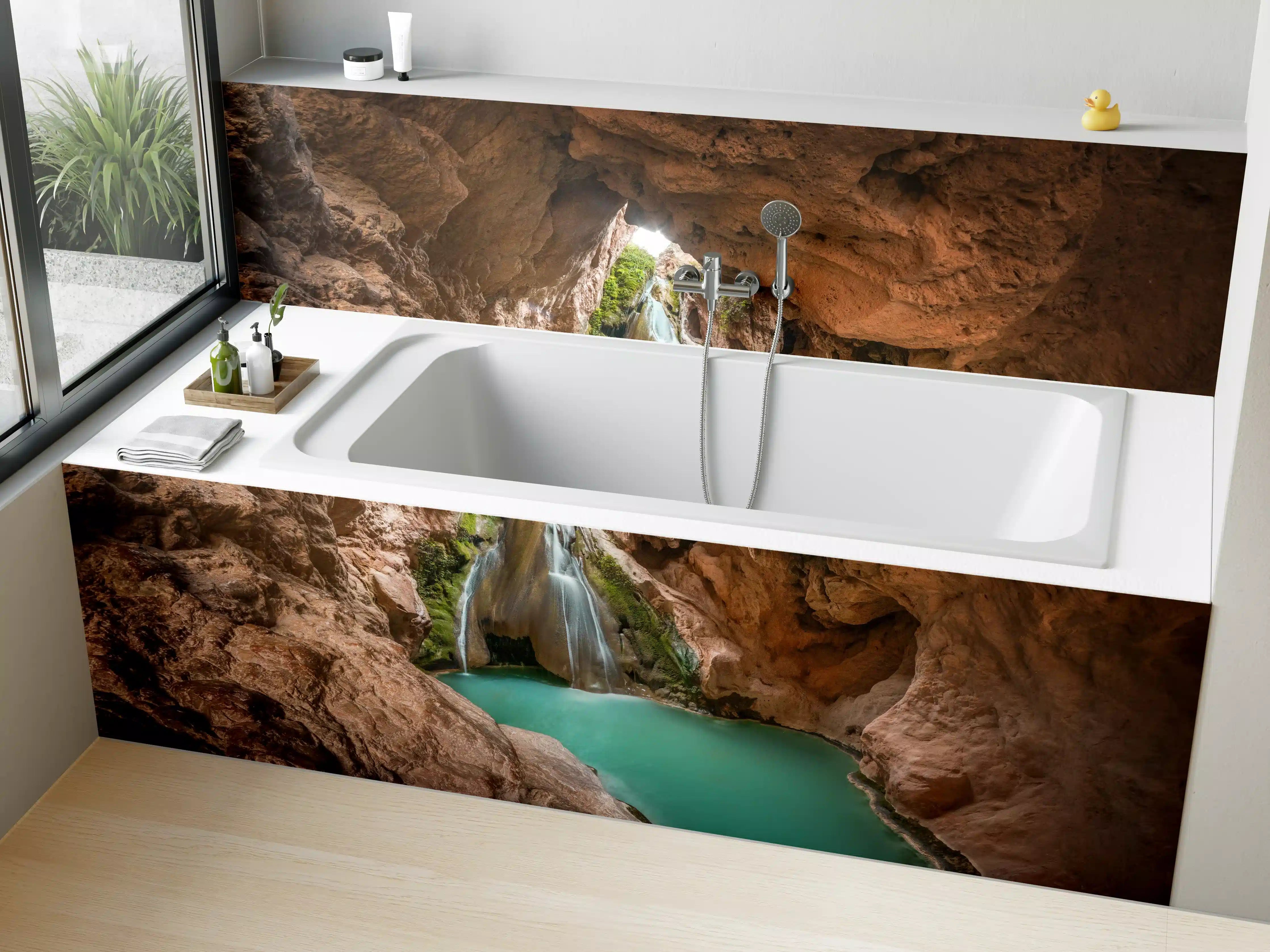 Badewannen-Rückwand - Wasserfall in Höhle mit See in Valencia