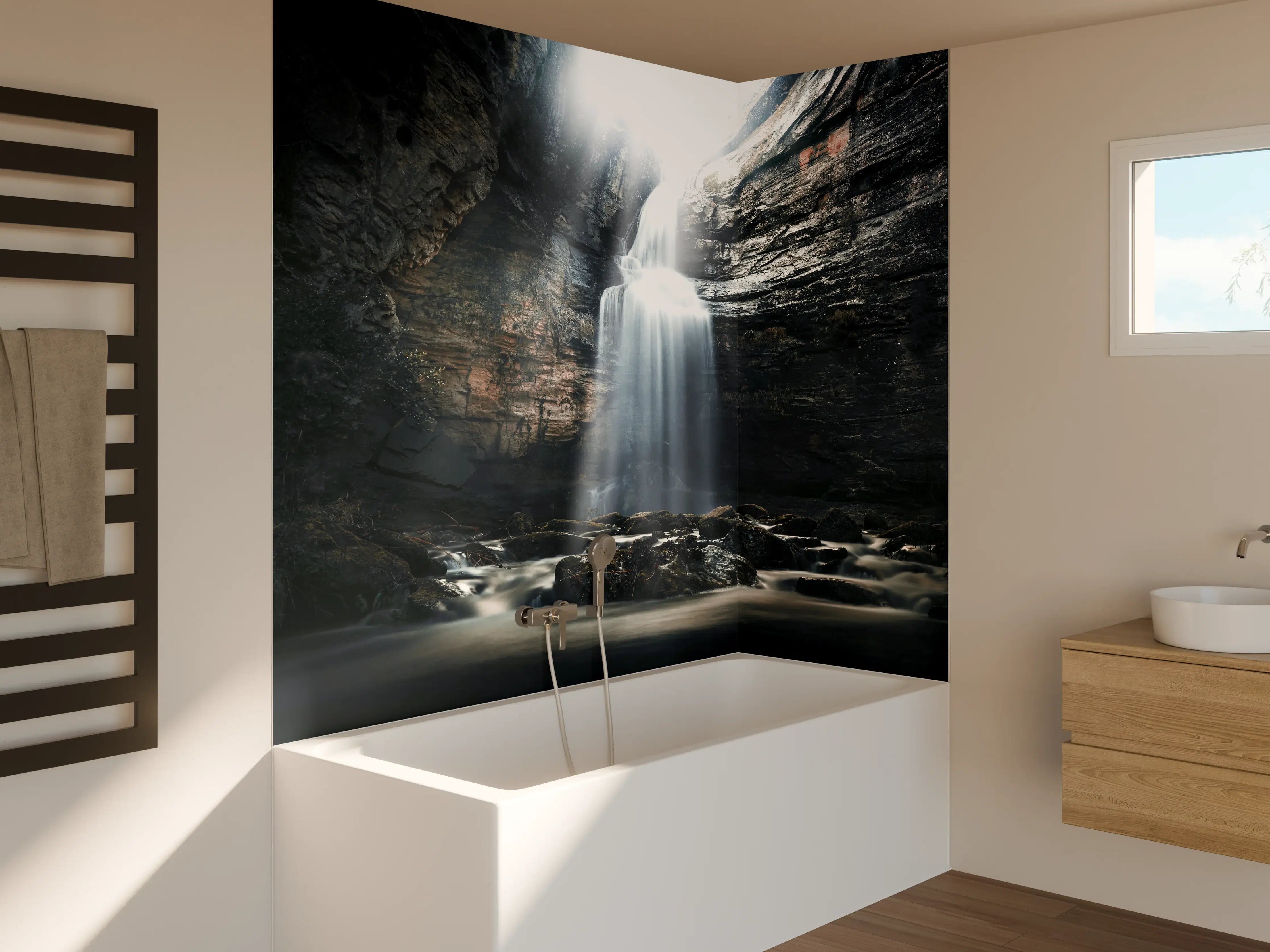 Badewannen-Rückwand - Wasserfall in geheimnisvoller Schlucht