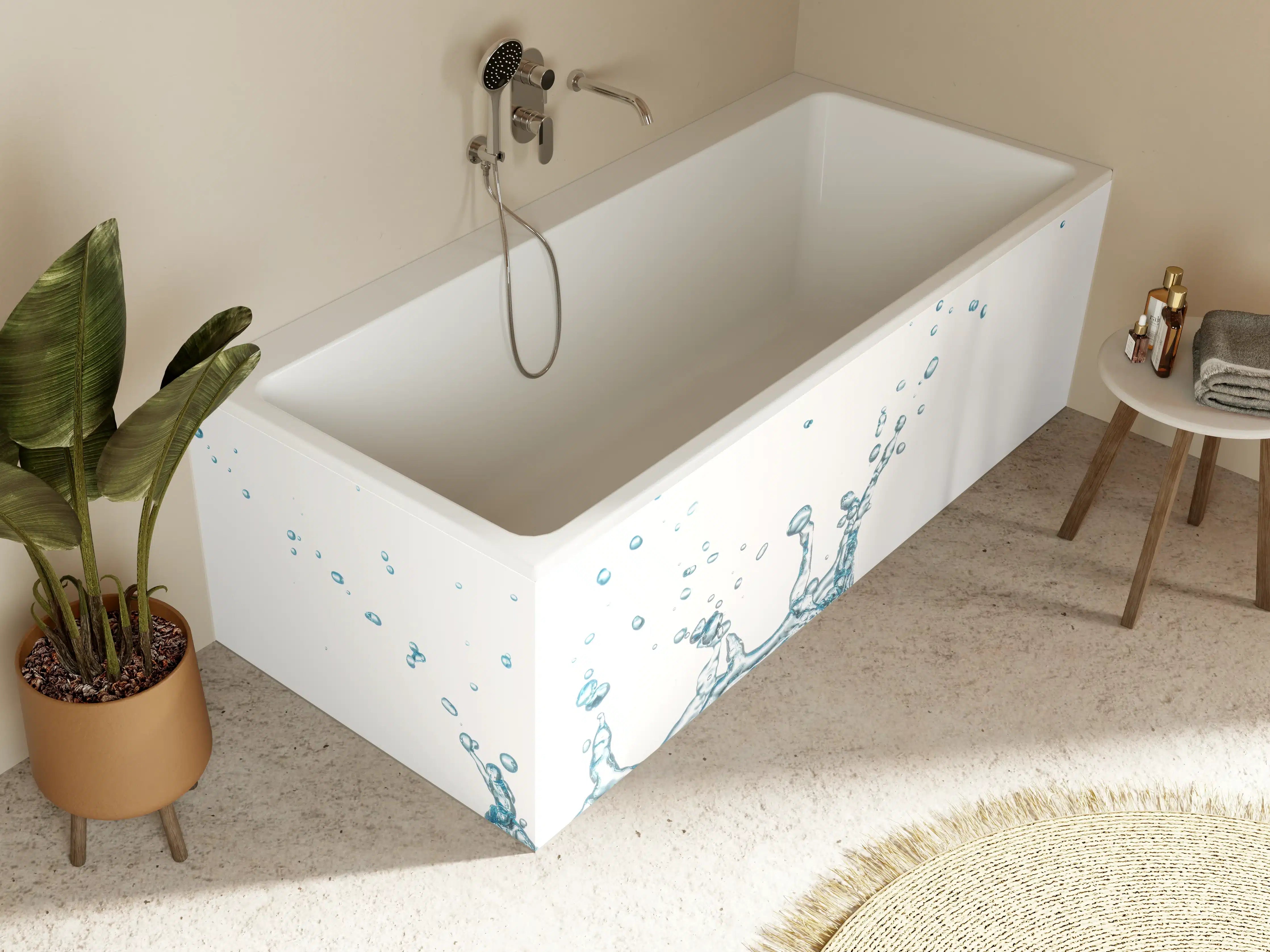 Badewannen-Rückwand - Wassersplash in Blau und Weiß