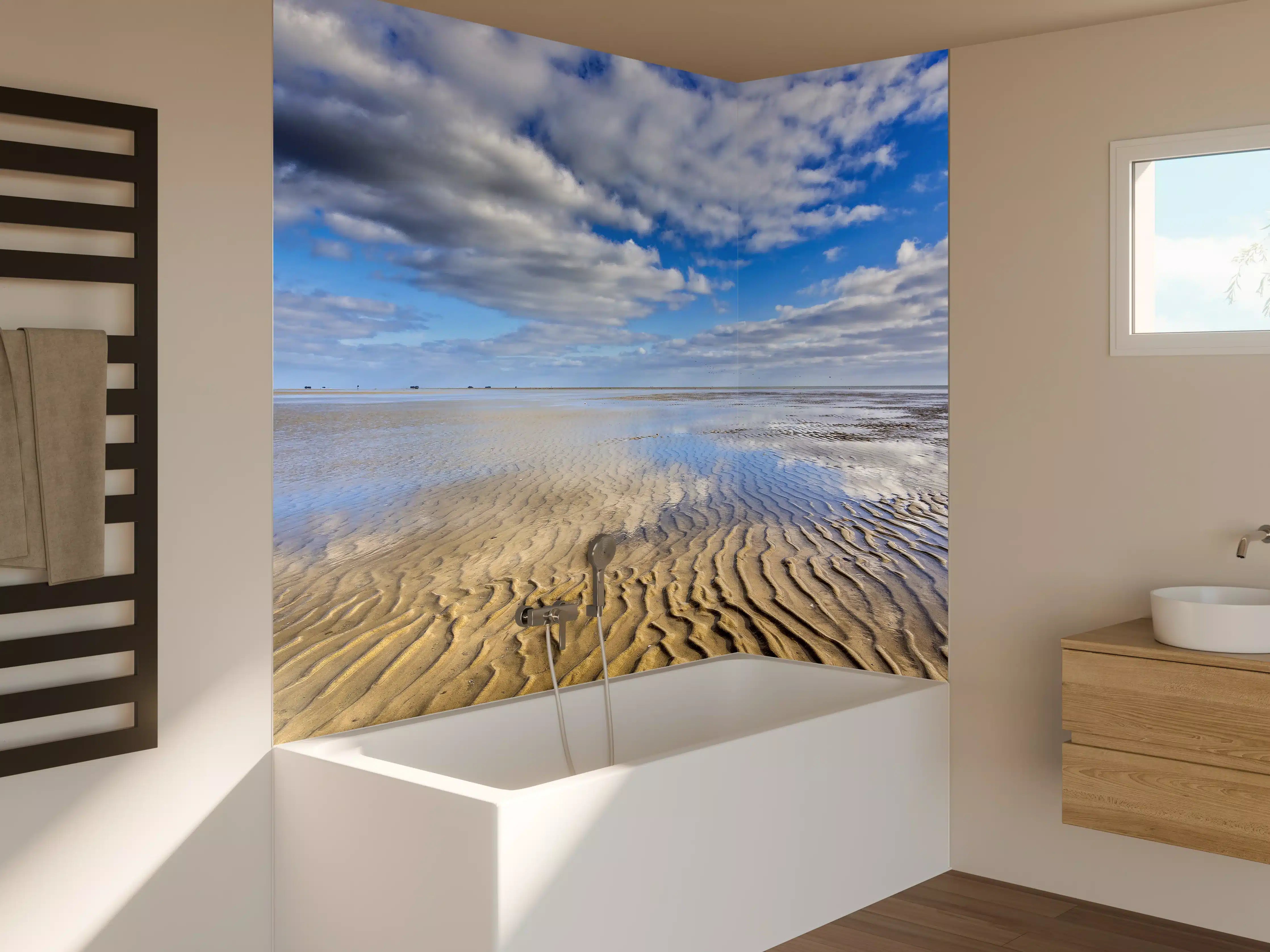 Badewannen-Rückwand - Wattenmeer der Nordsee bei Ebbe