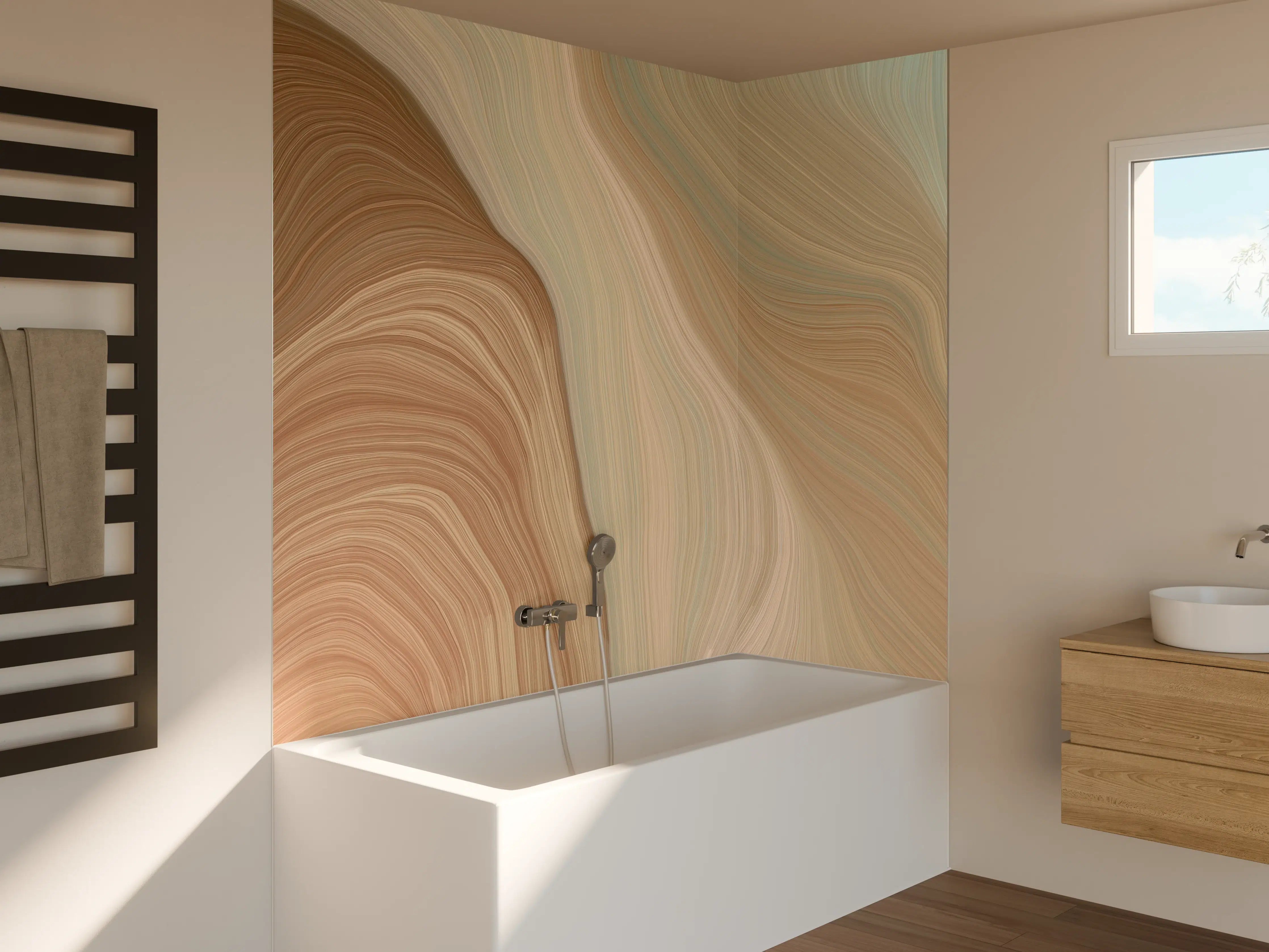 Badewannen-Rückwand - Weiche Beige-Graue Marmortextur