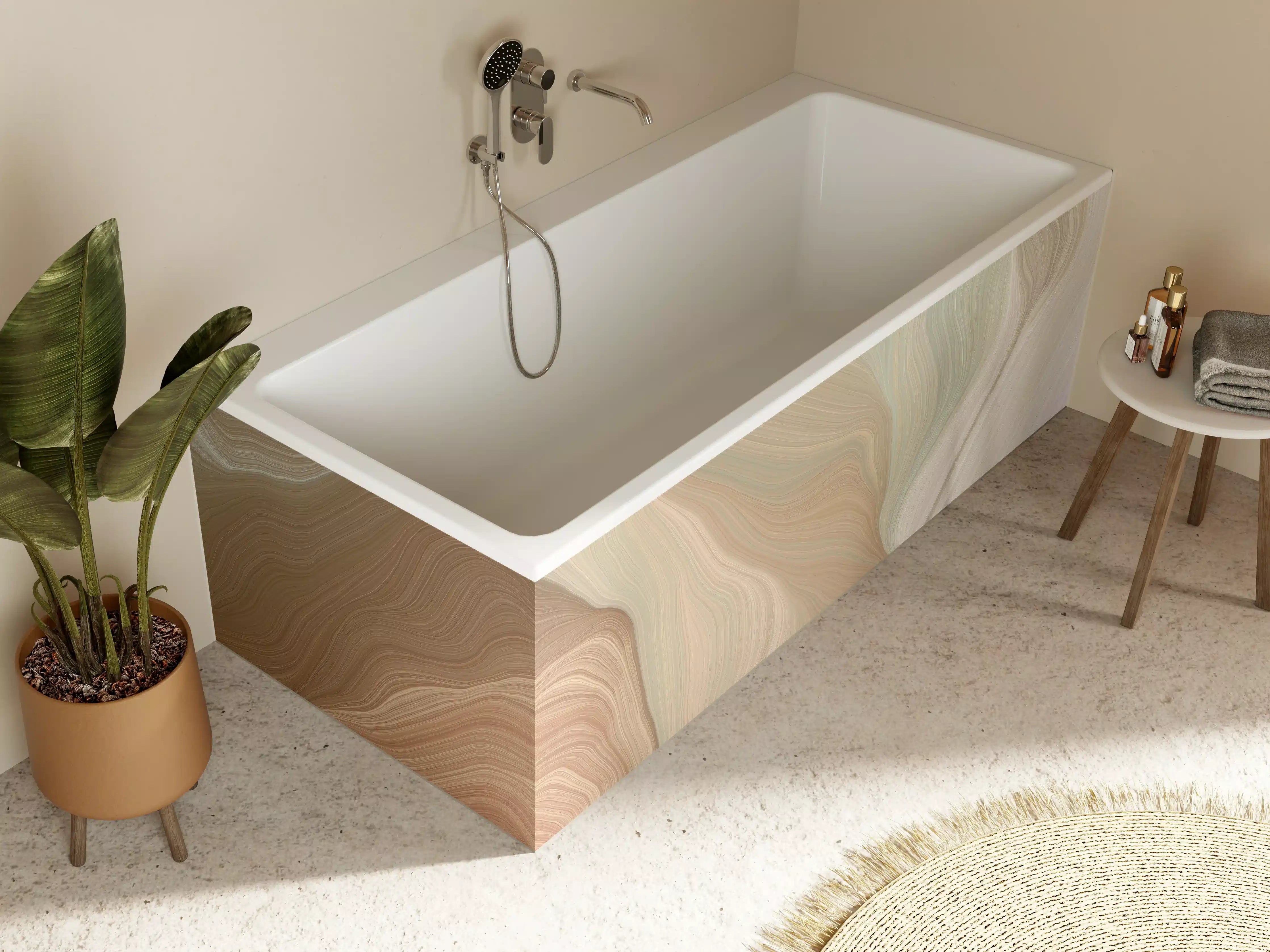 Badewannen-Rückwand - Weiche Beige-Graue Marmortextur