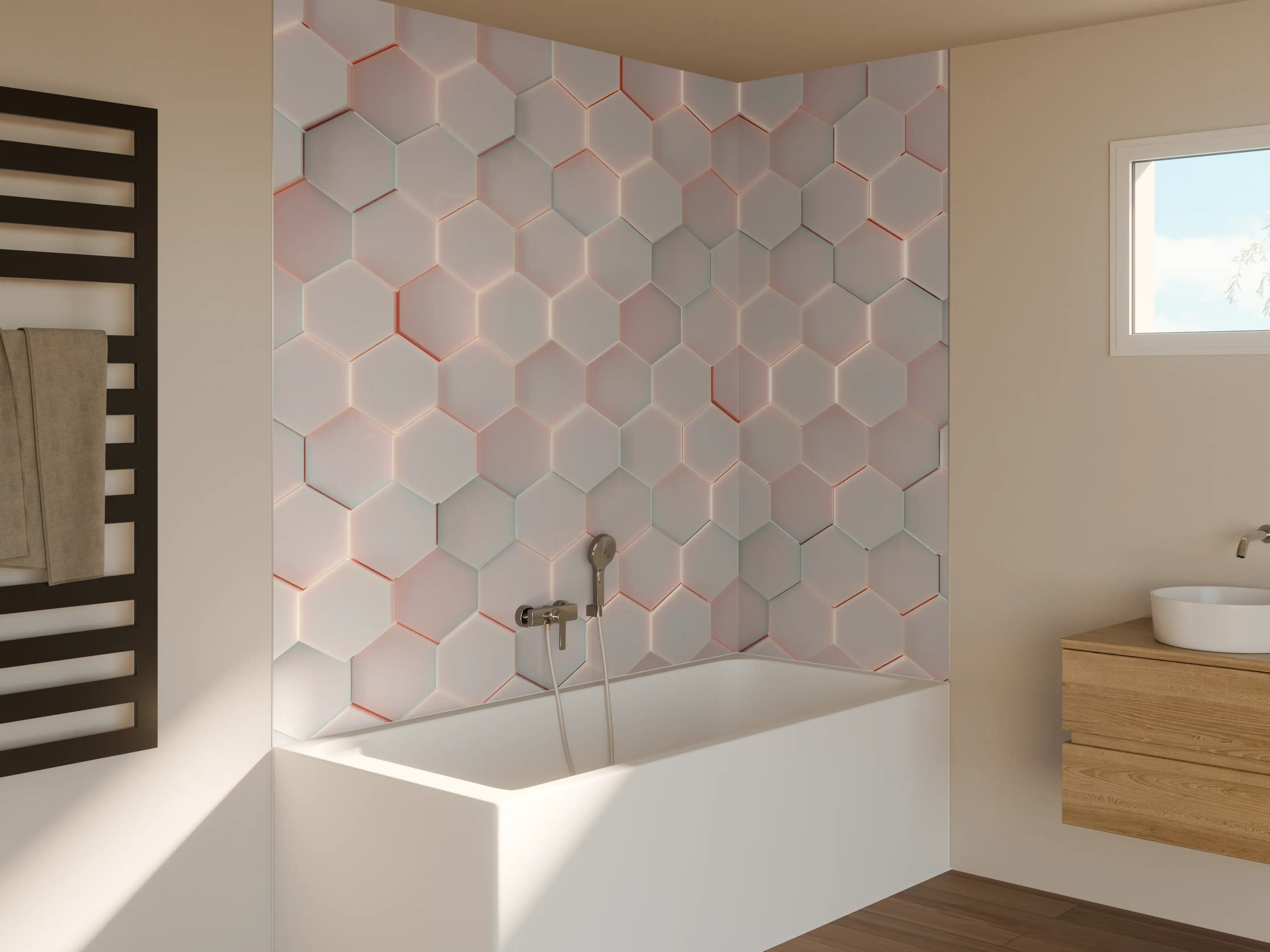 Badewannen-Rückwand - Weiche, pastellfarbene Hexagon-Muster