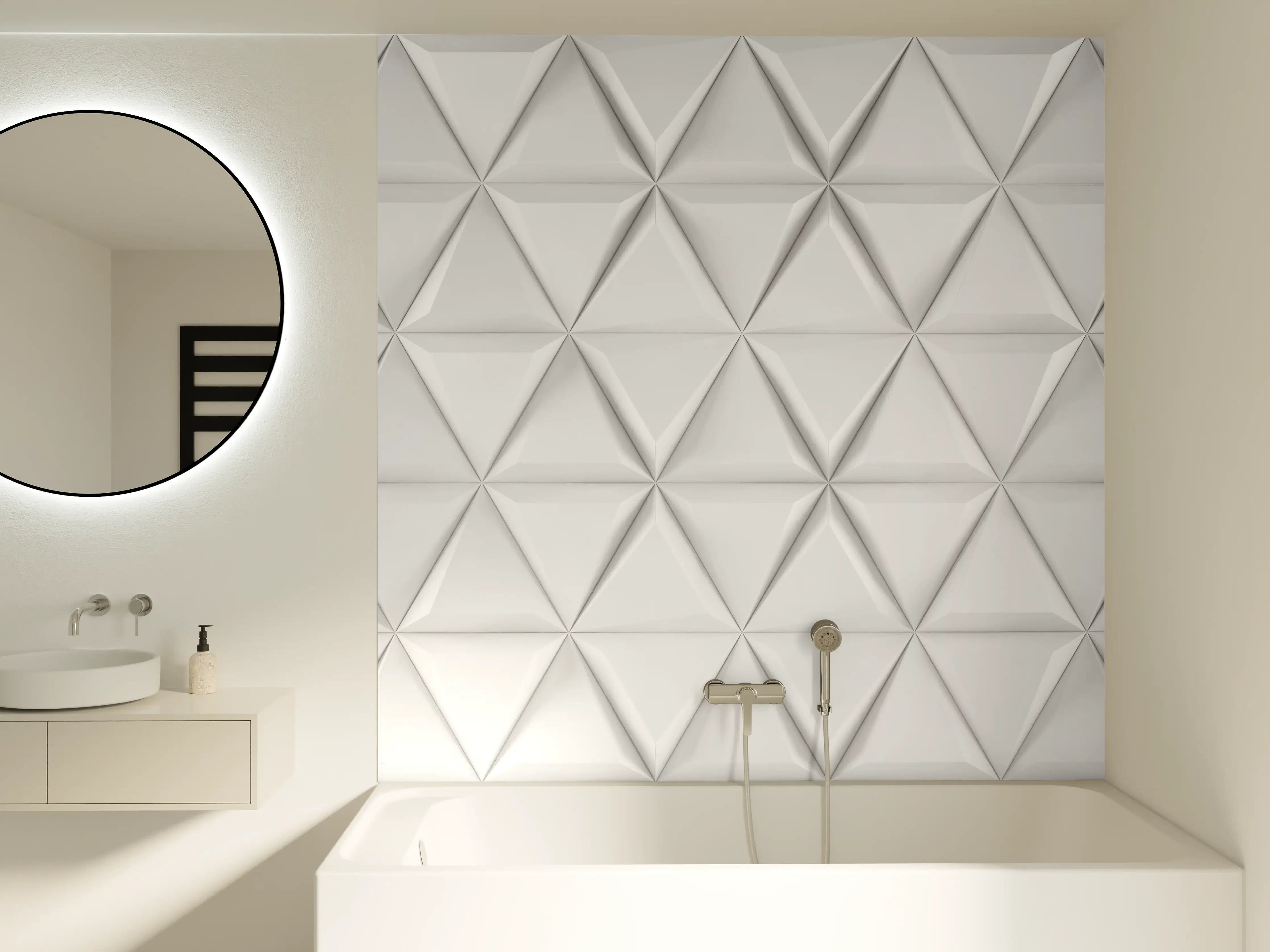 Badewannen-Rückwand - Weiß 3D Geometrische Textur