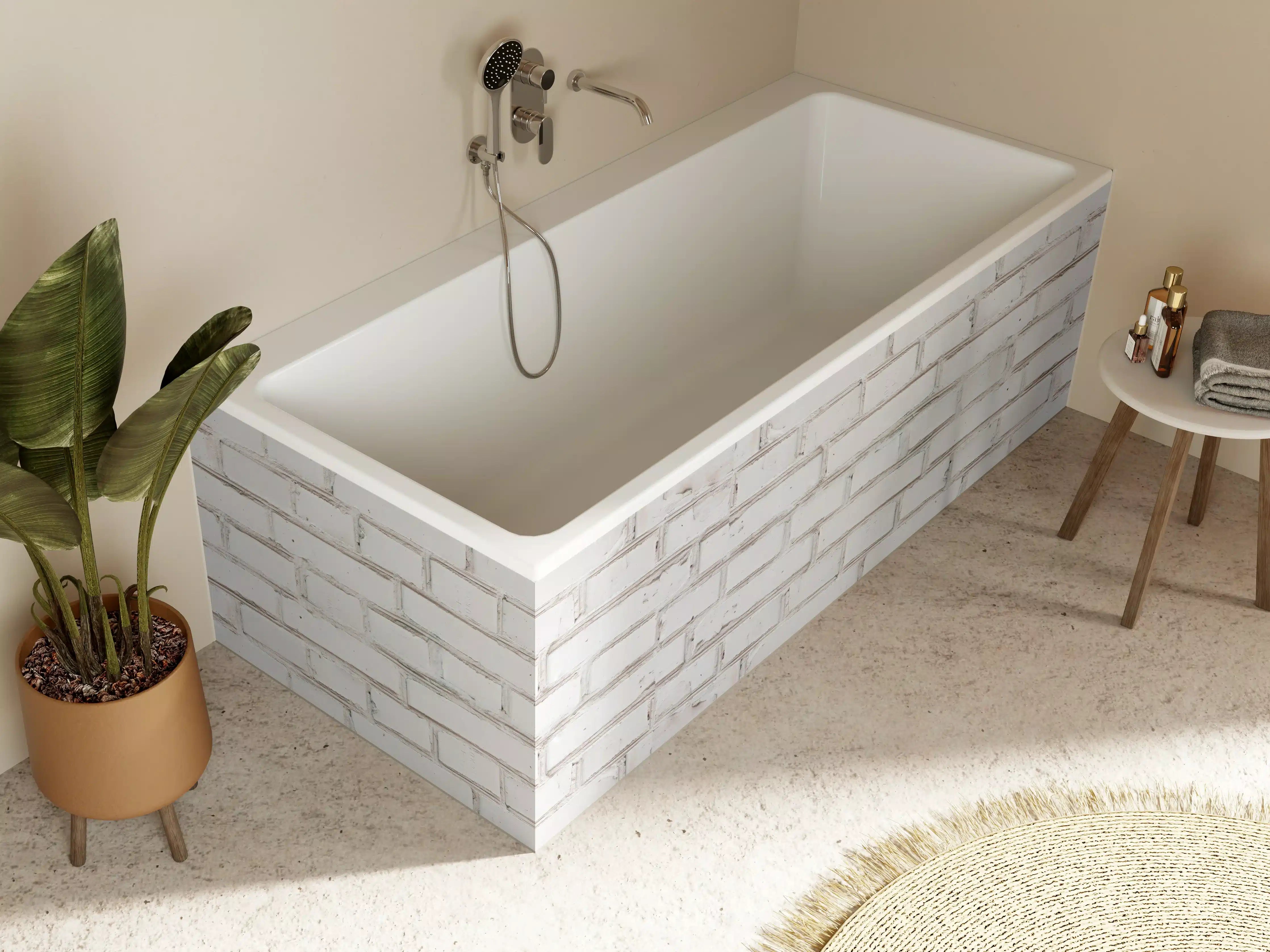 Badewannen-Rückwand - Weiß-Beige Ziegelsteinmauer