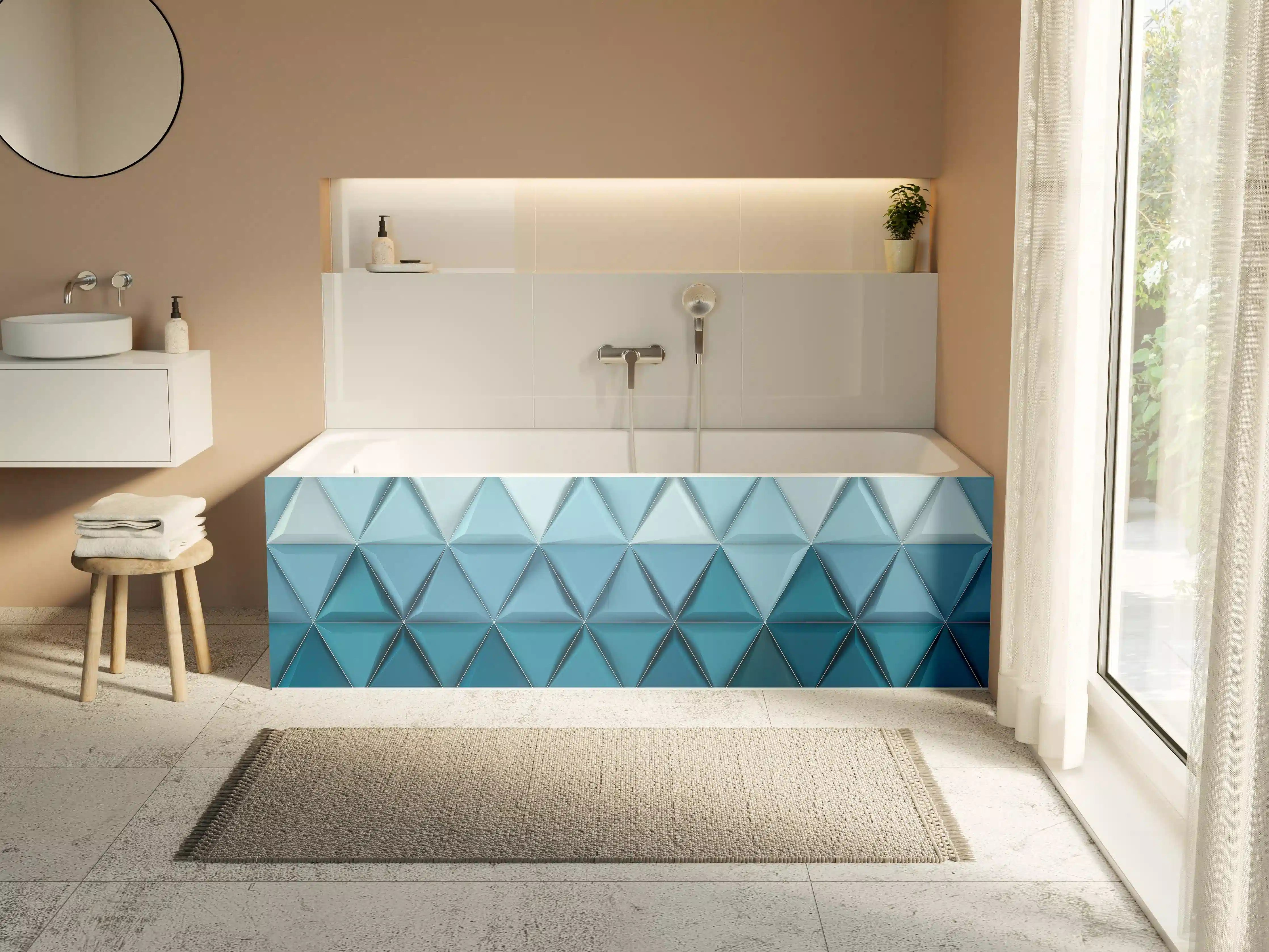 Badewannen-Rückwand - Weiß-Blaue Geometrische Textur