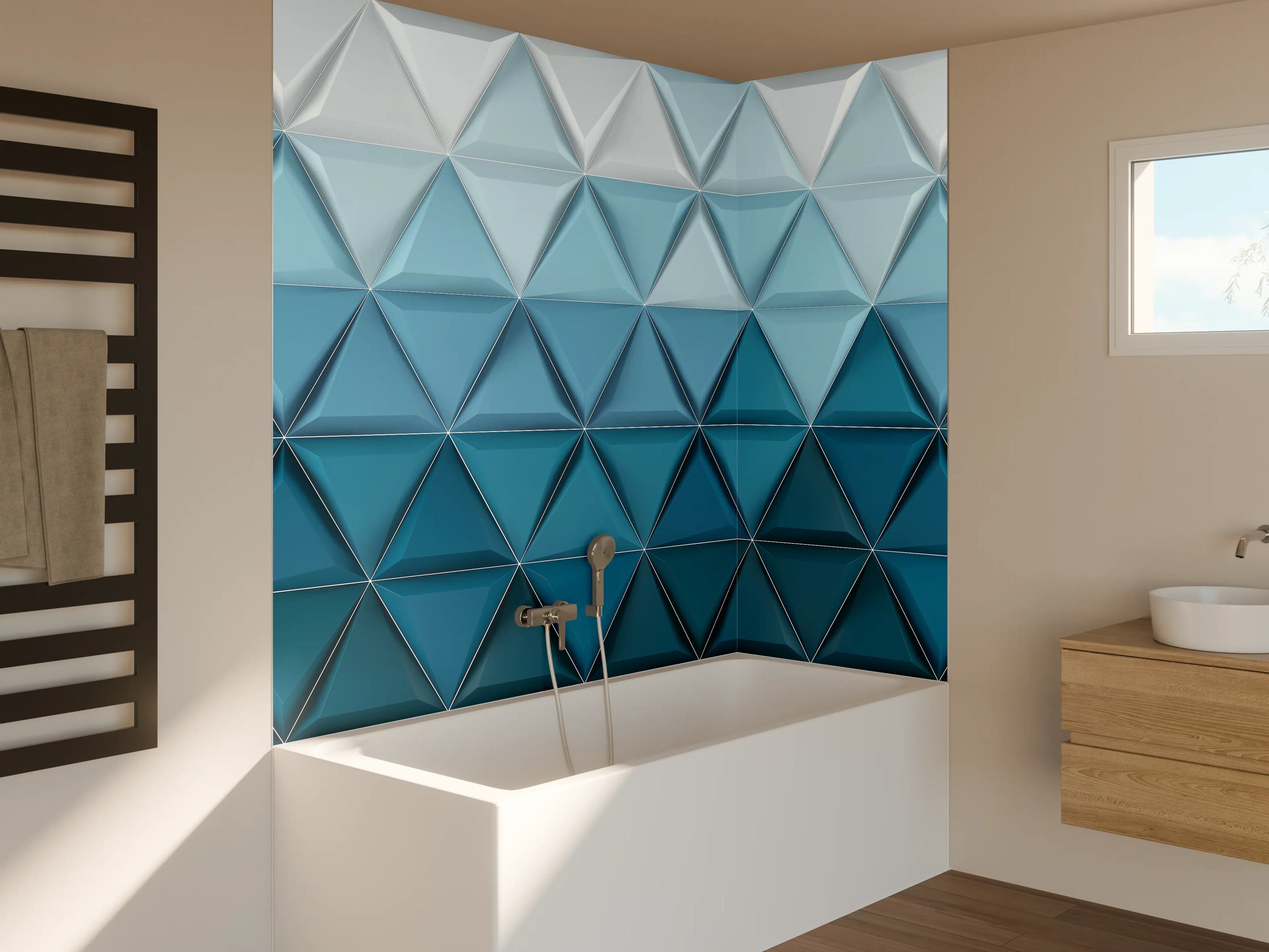 Badewannen-Rückwand - Weiß-Blaue Geometrische Textur