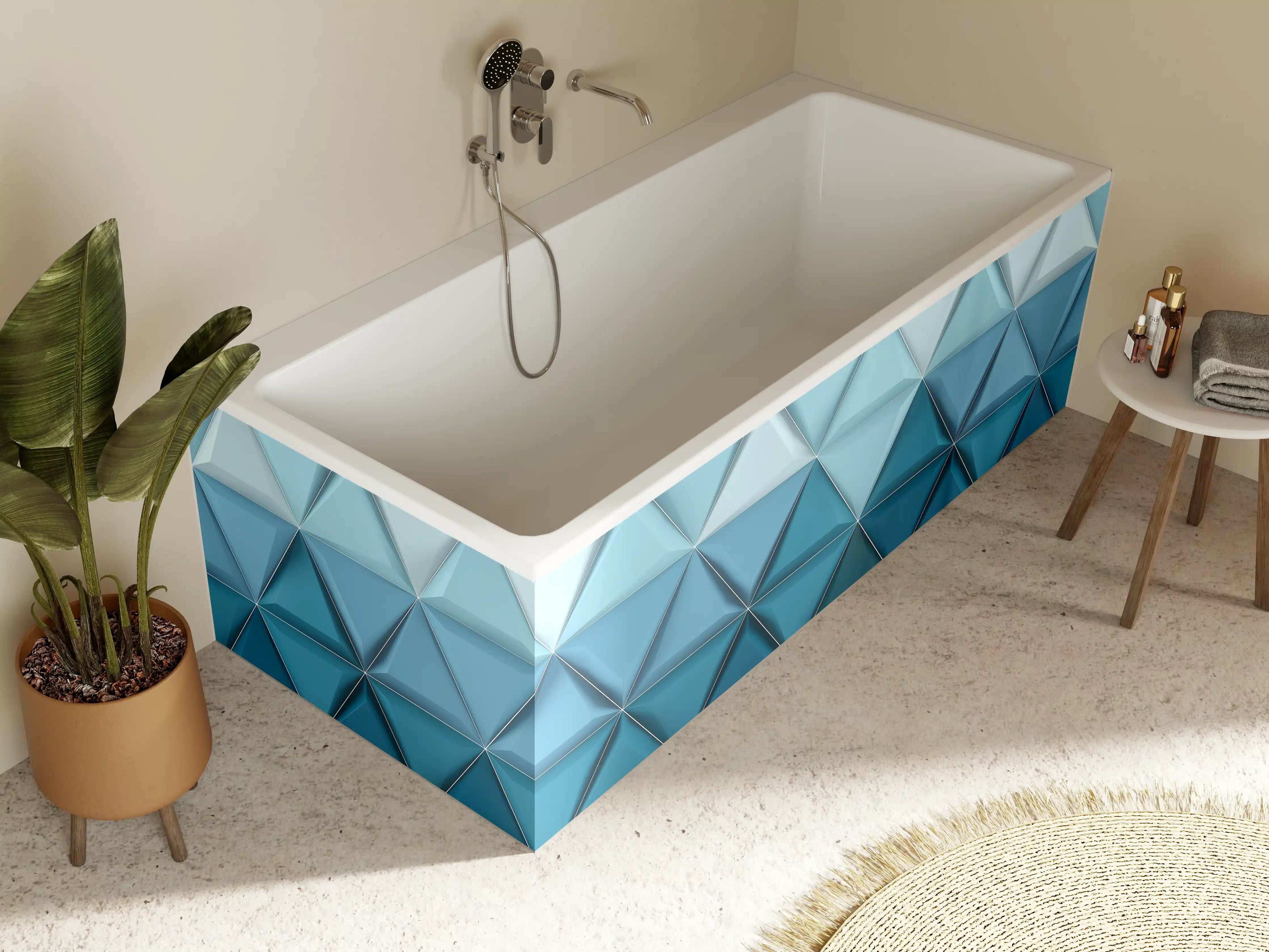 Badewannen-Rückwand - Weiß-Blaue Geometrische Textur