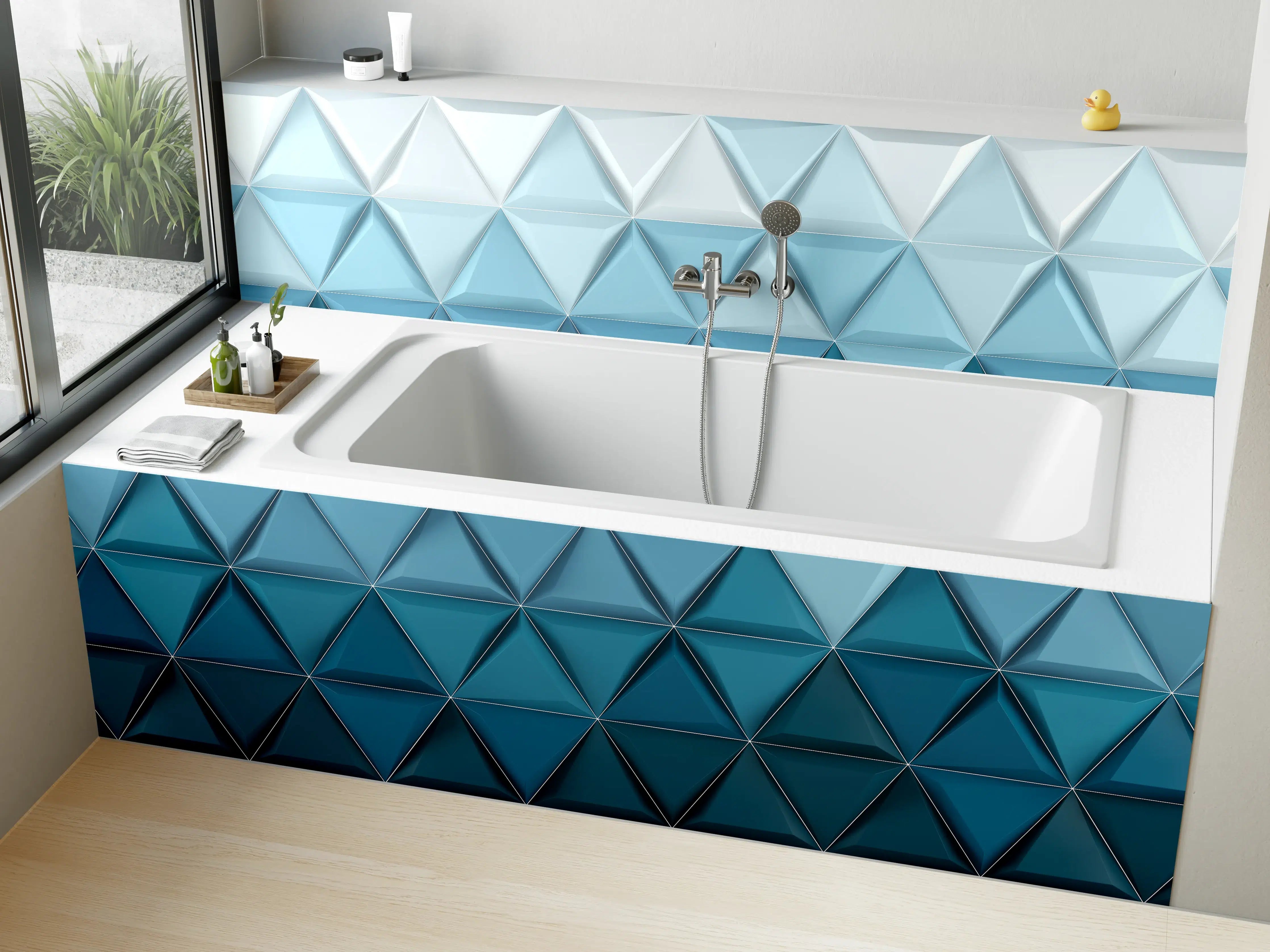 Badewannen-Rückwand - Weiß-Blaue Geometrische Textur