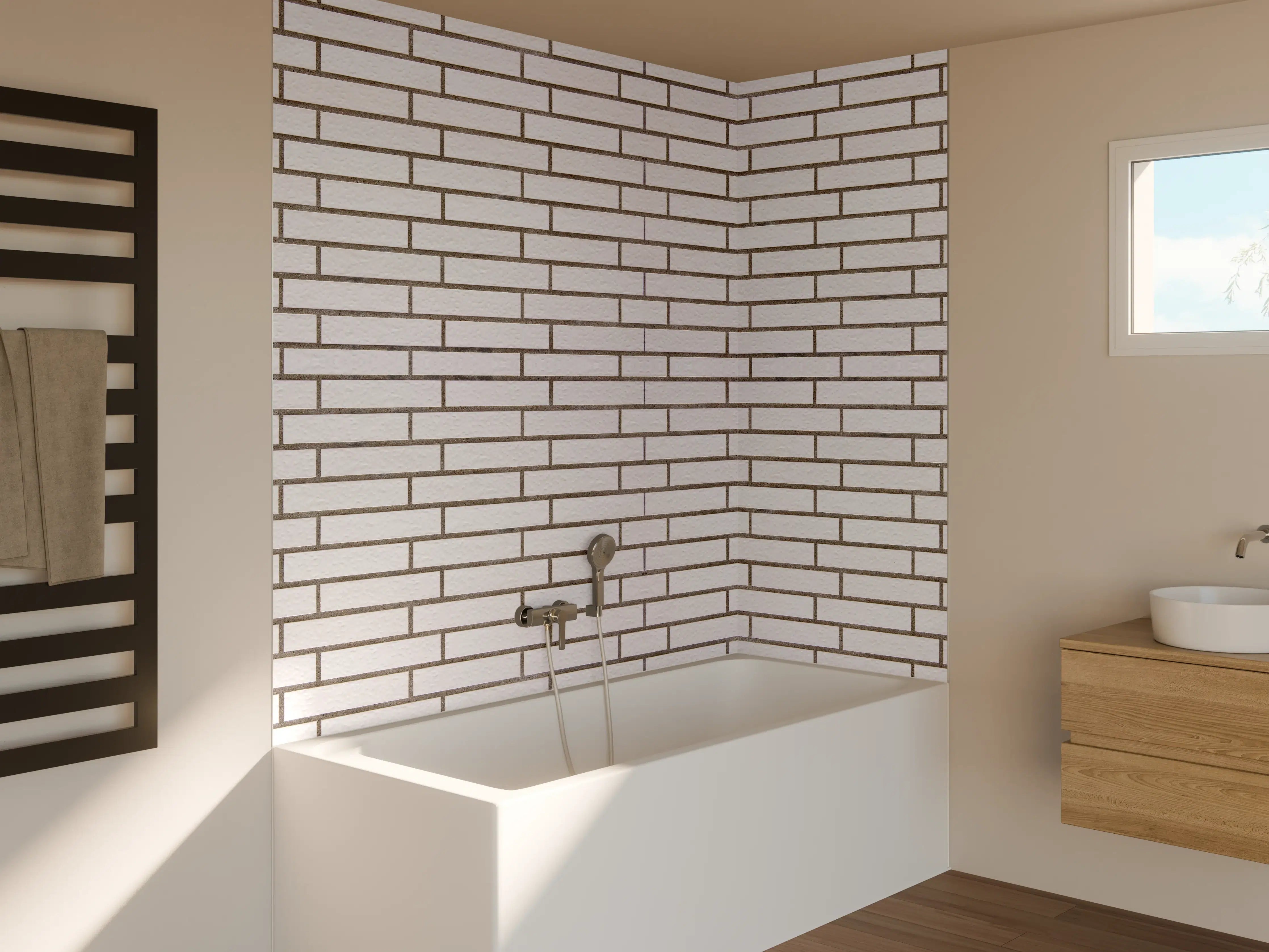 Badewannen-Rückwand - Weiß-Brauner Backsteinmauer